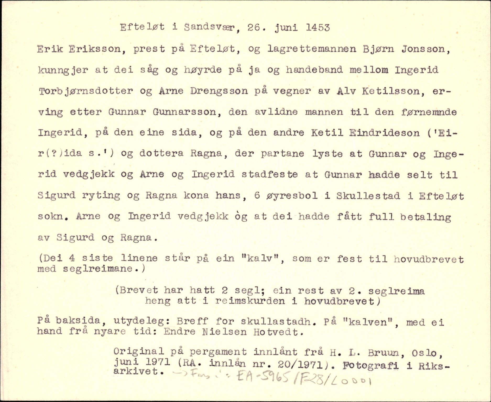 Riksarkivets diplomsamling, AV/RA-EA-5965/F35/F35d/L0001: Innlånte diplomer, seddelregister, 1316-1591, p. 145