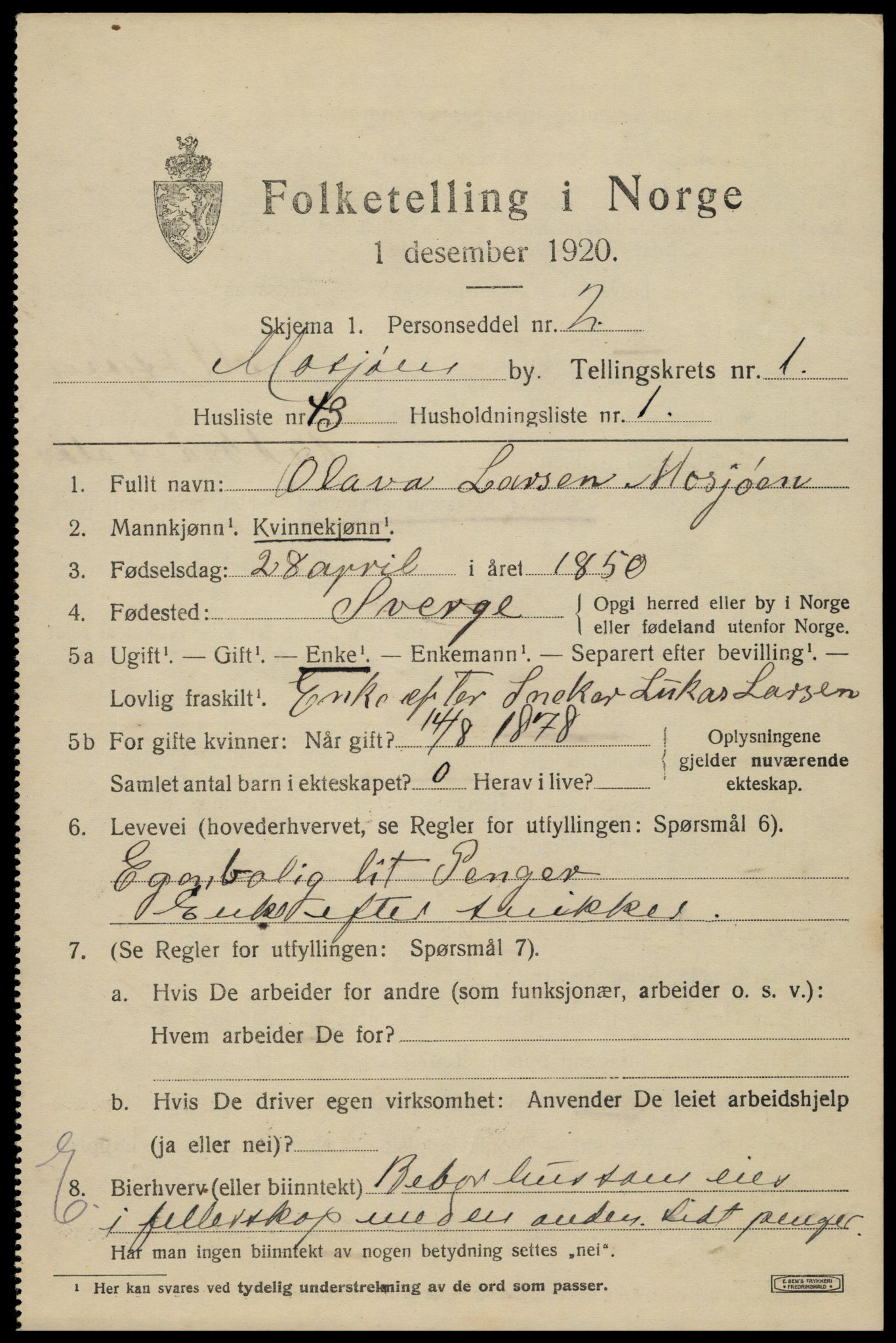 SAT, 1920 census for Mosjøen, 1920, p. 2108