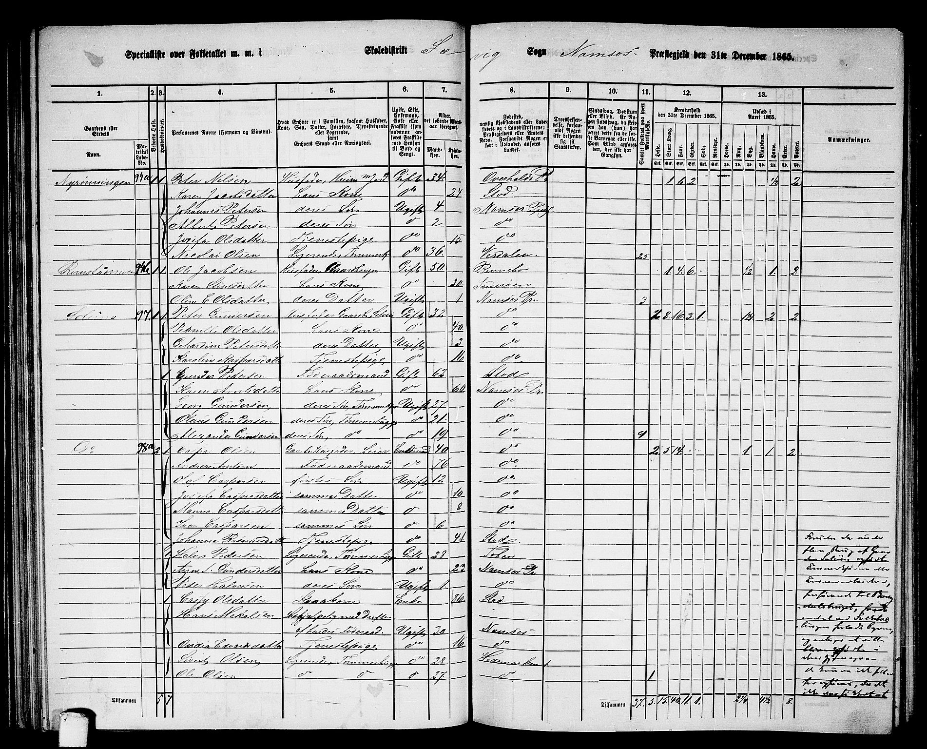 RA, 1865 census for Namsos/Vemundvik og Sævik, 1865, p. 65