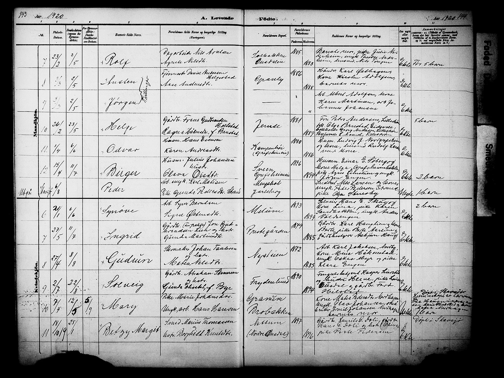 Nes prestekontor, Hedmark, AV/SAH-PREST-020/L/La/L0006: Parish register (copy) no. 6, 1890-1932, p. 143-144