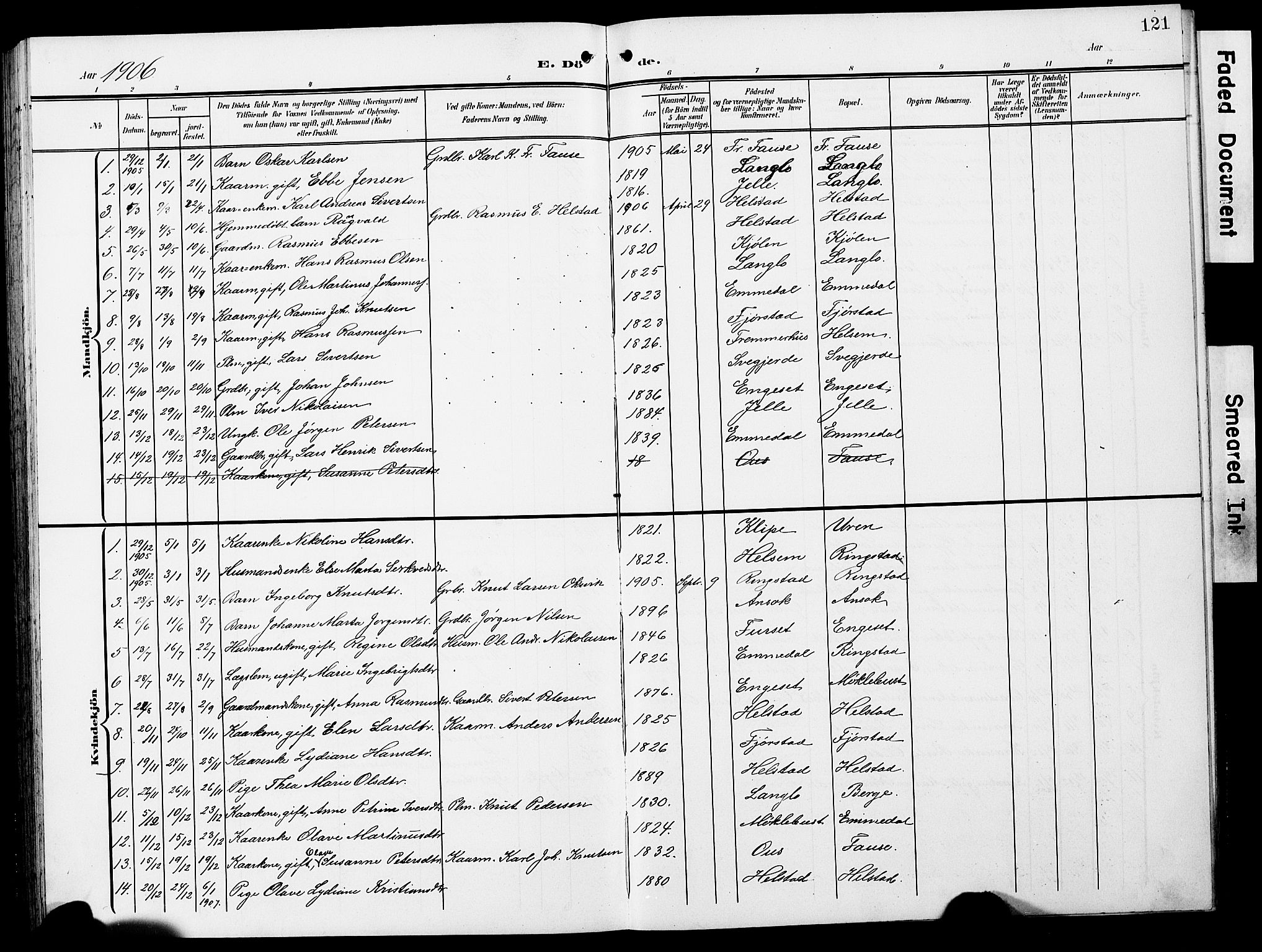 Ministerialprotokoller, klokkerbøker og fødselsregistre - Møre og Romsdal, SAT/A-1454/520/L0293: Parish register (copy) no. 520C05, 1902-1923, p. 121