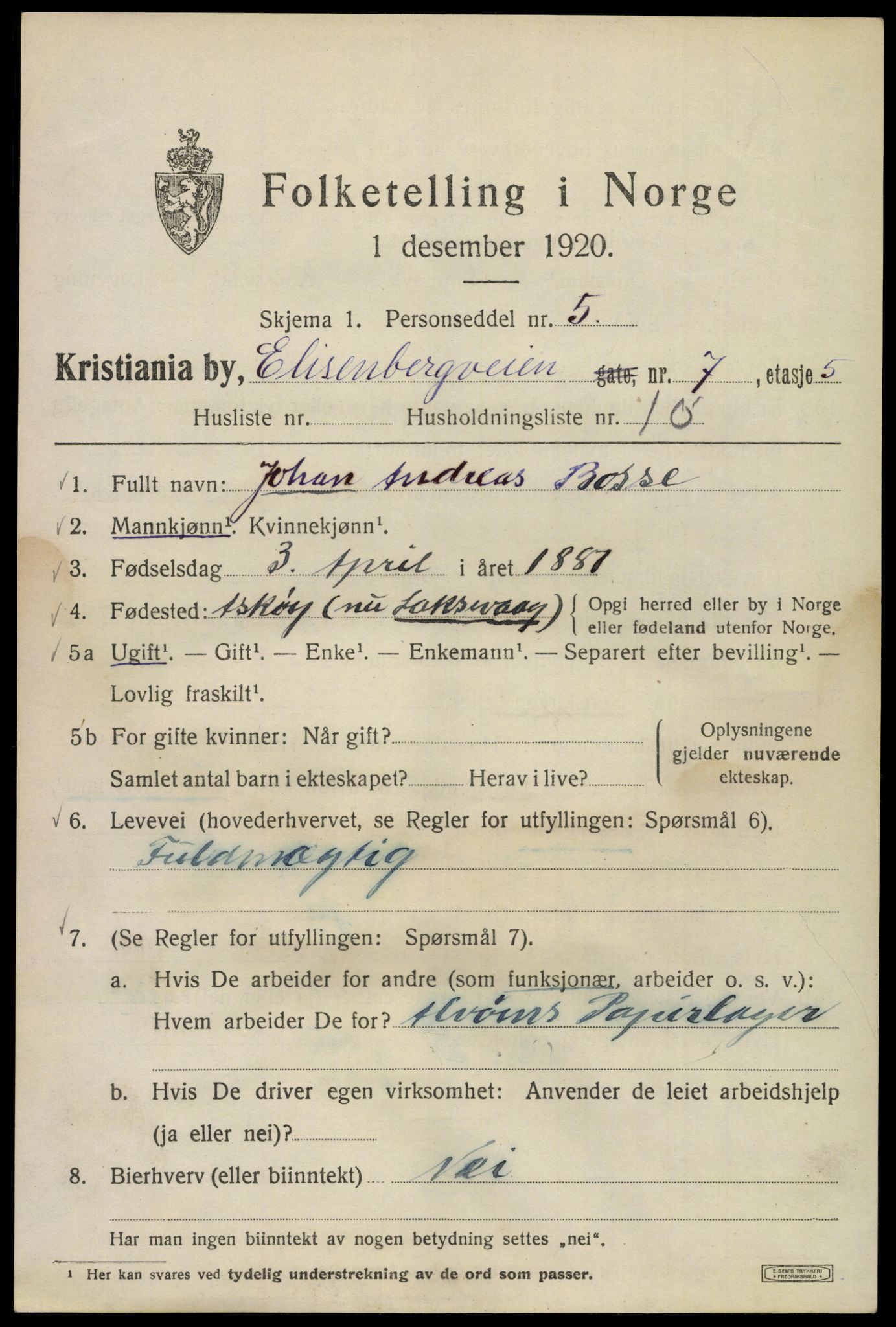 SAO, 1920 census for Kristiania, 1920, p. 213787