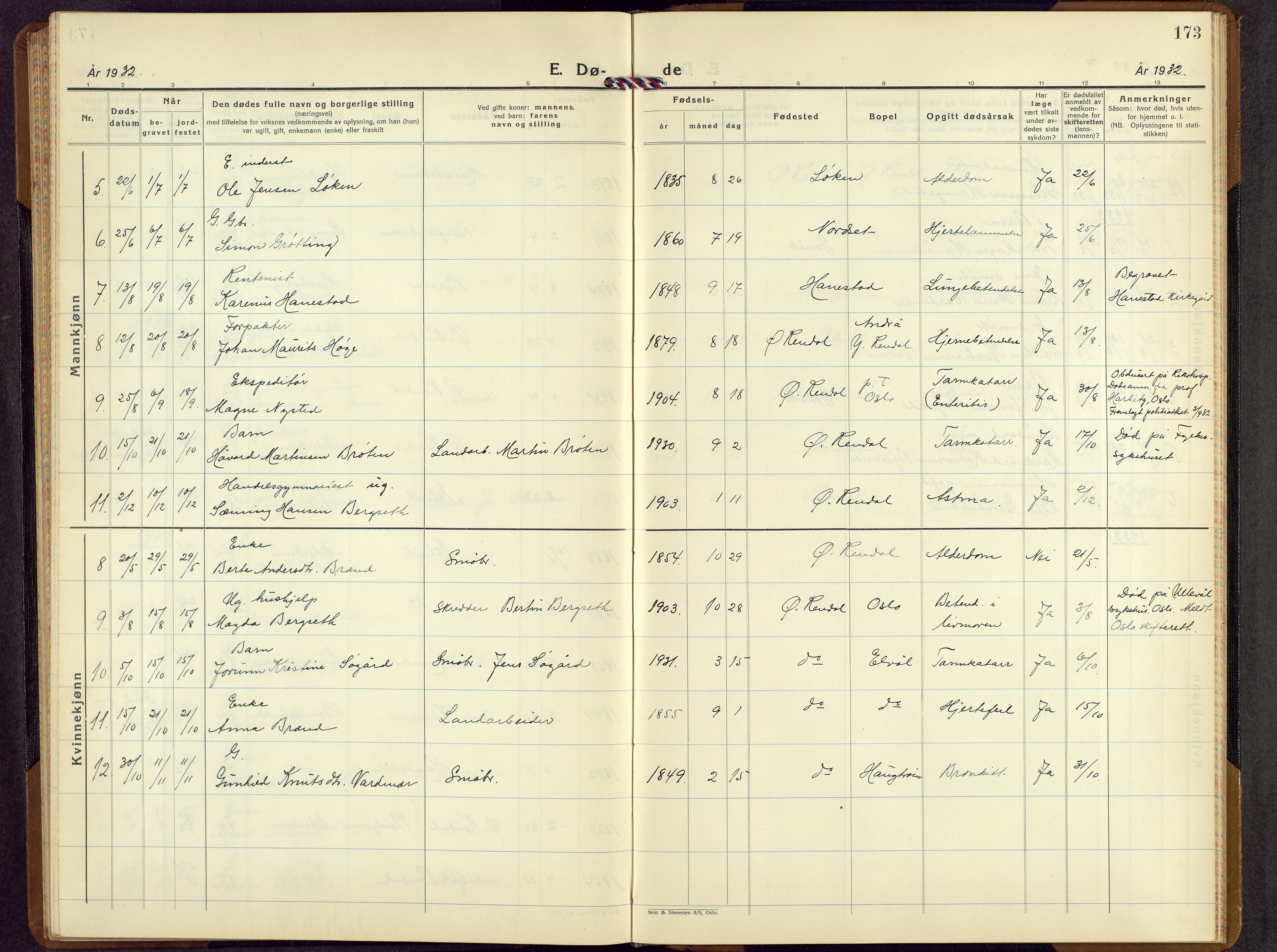 Rendalen prestekontor, AV/SAH-PREST-054/H/Ha/Hab/L0005: Parish register (copy) no. 5, 1931-1959, p. 173