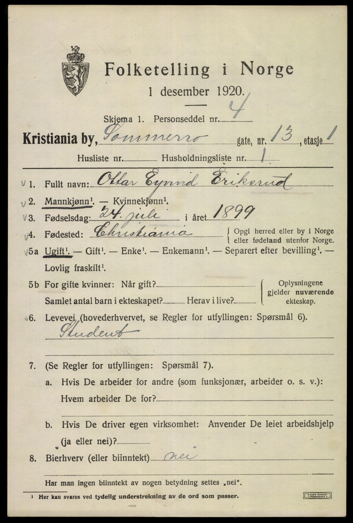 SAO, 1920 census for Kristiania, 1920, p. 528039