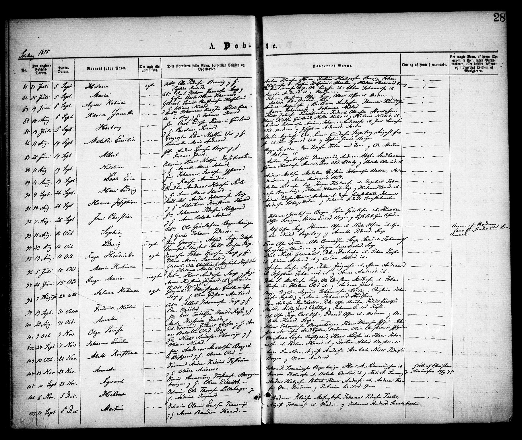 Skjeberg prestekontor Kirkebøker, SAO/A-10923/F/Fa/L0008: Parish register (official) no. I 8, 1869-1885, p. 28