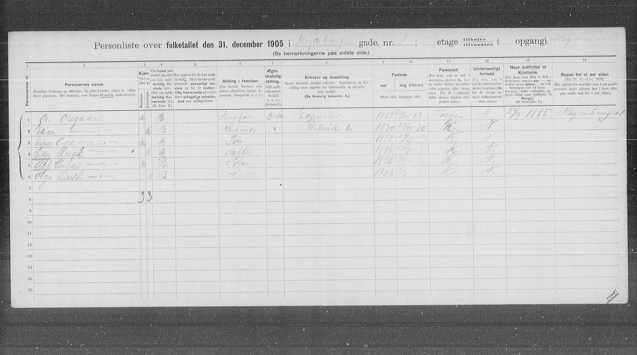 OBA, Municipal Census 1905 for Kristiania, 1905, p. 21962