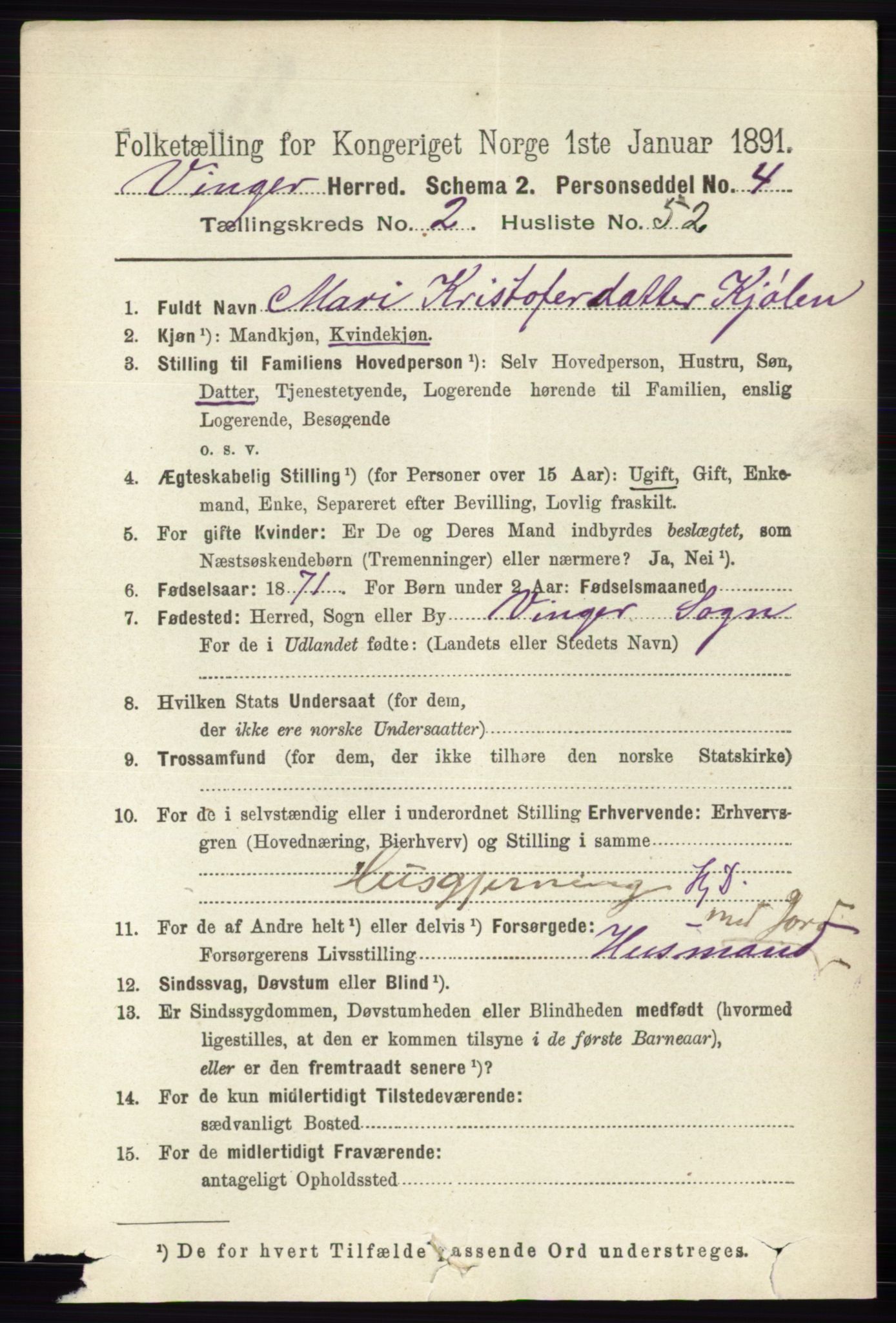 RA, 1891 census for 0421 Vinger, 1891, p. 775