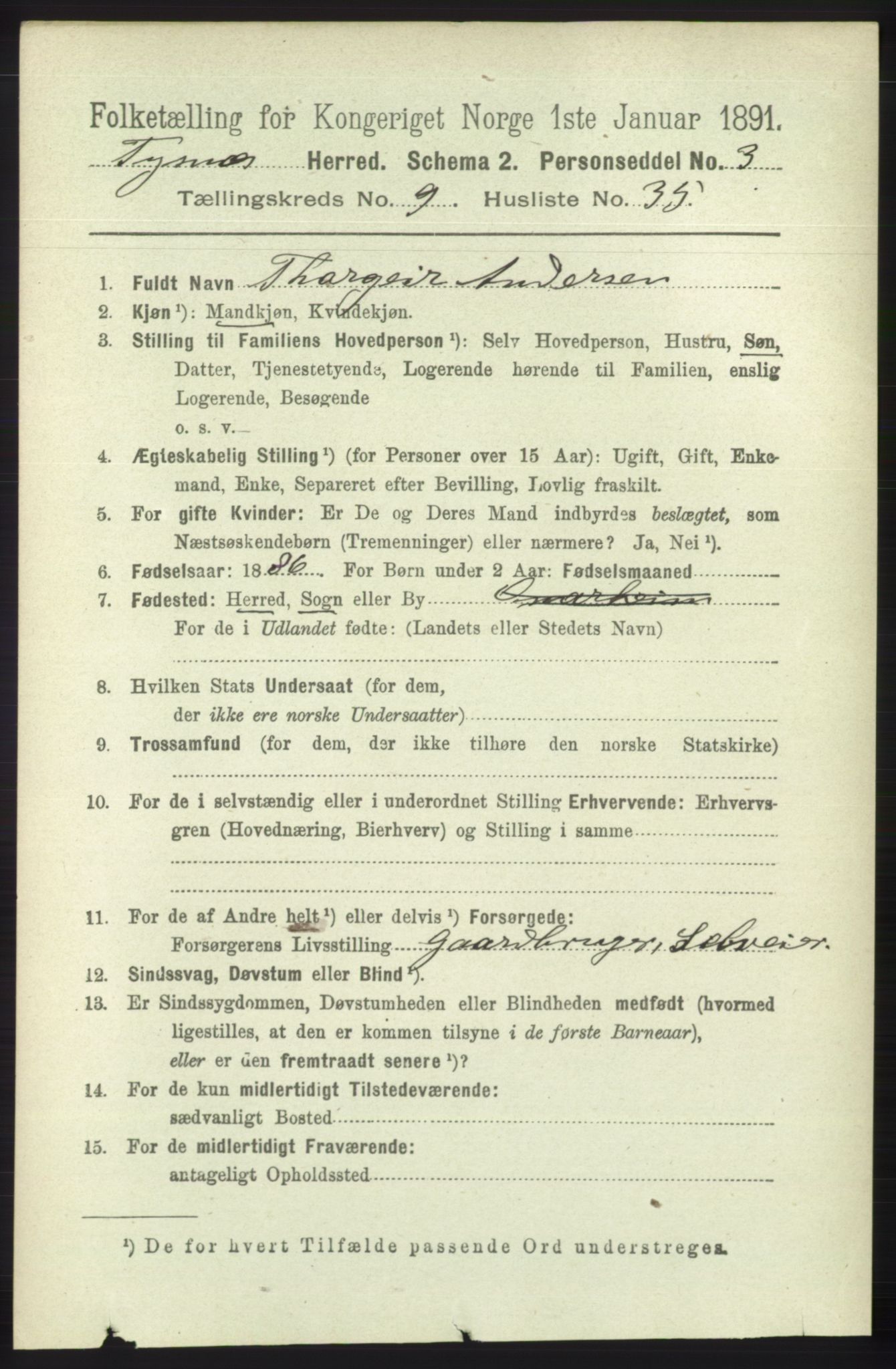 RA, 1891 census for 1223 Tysnes, 1891, p. 4415