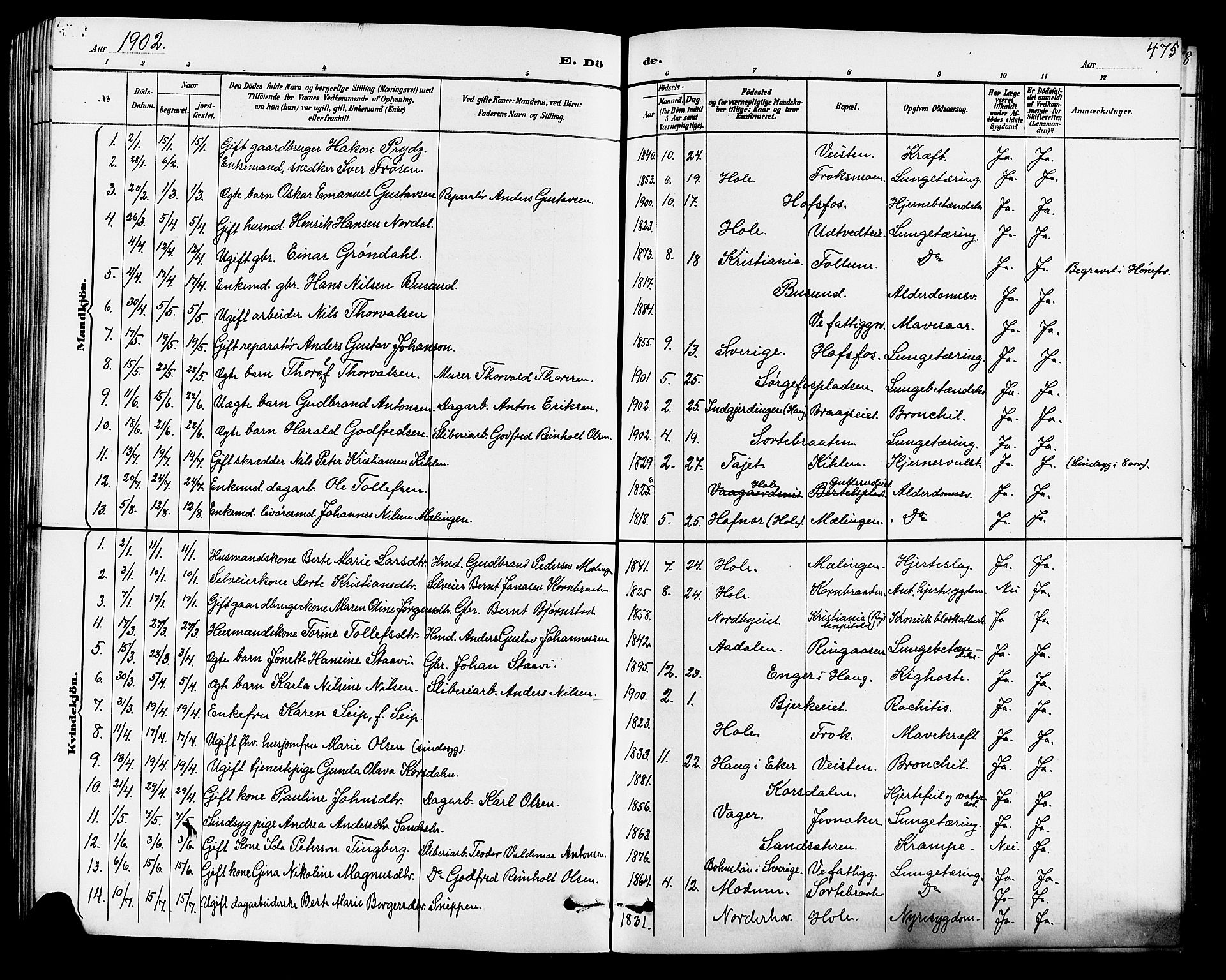 Norderhov kirkebøker, AV/SAKO-A-237/G/Ga/L0008: Parish register (copy) no. I 8, 1887-1912, p. 475