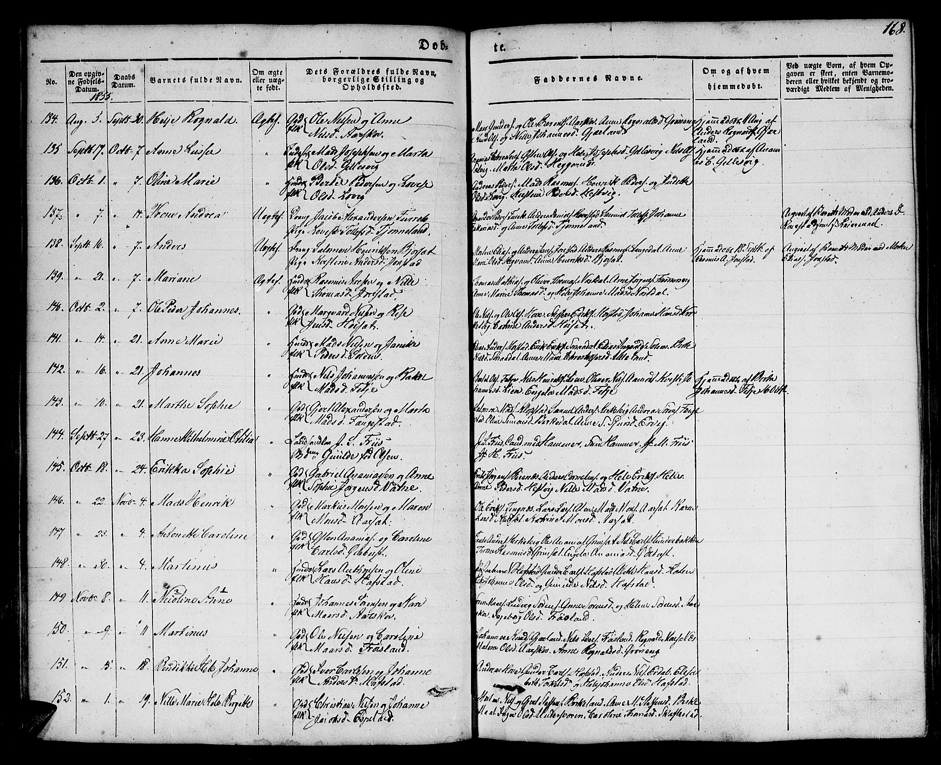 Førde sokneprestembete, SAB/A-79901/H/Haa/Haaa/L0007: Parish register (official) no. A 7, 1843-1860, p. 168