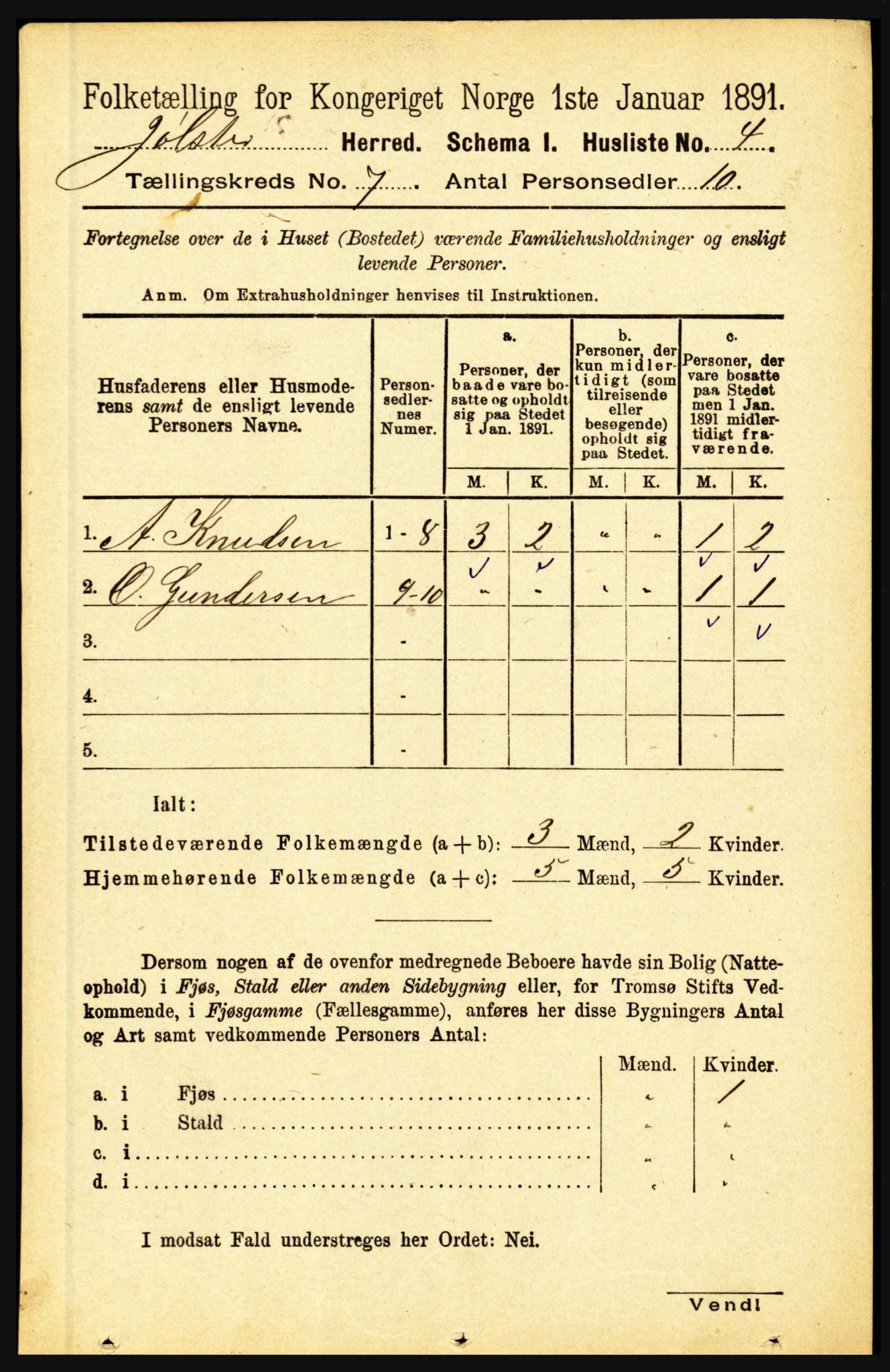 RA, 1891 census for 1431 Jølster, 1891, p. 2409