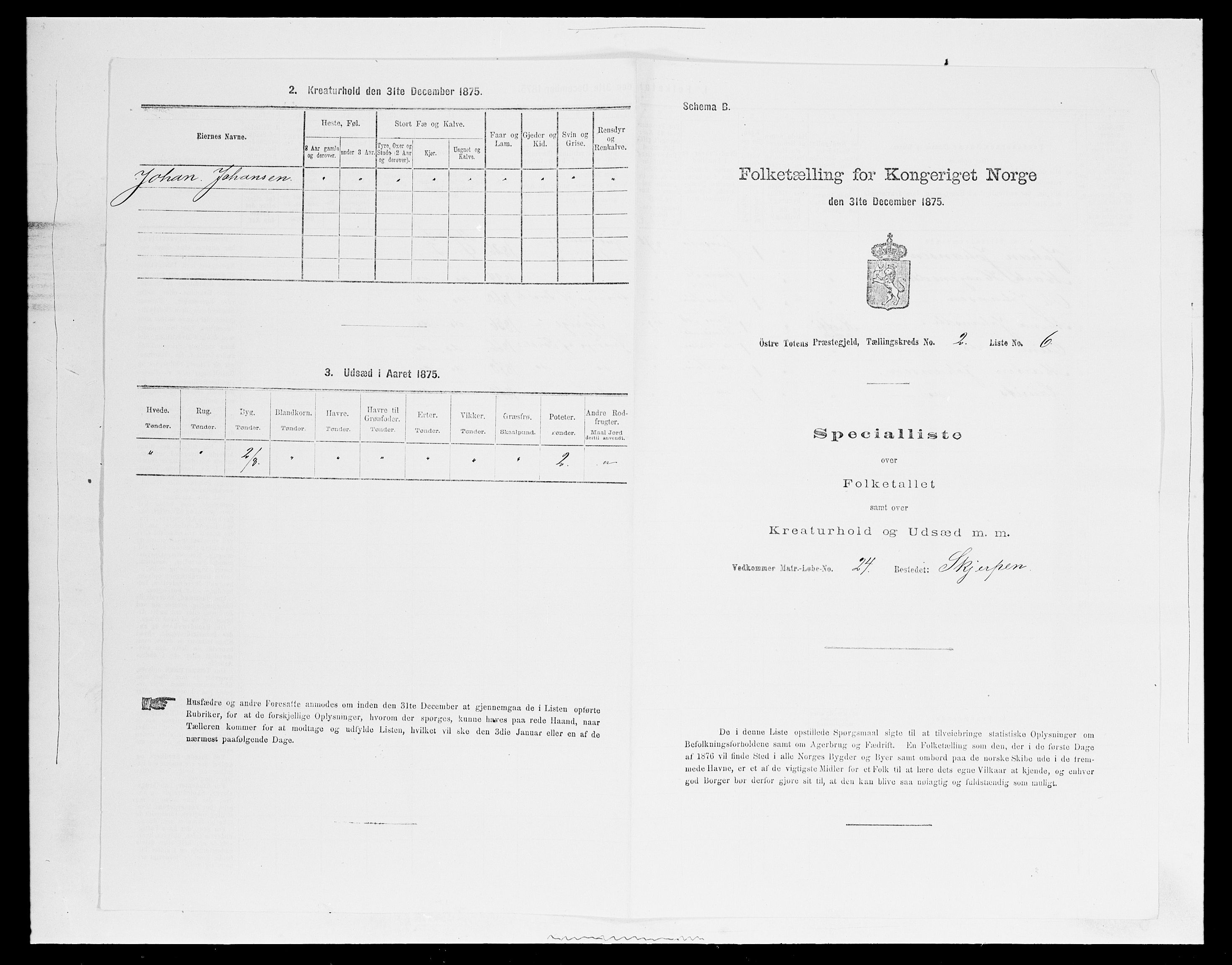 SAH, 1875 census for 0528P Østre Toten, 1875, p. 358