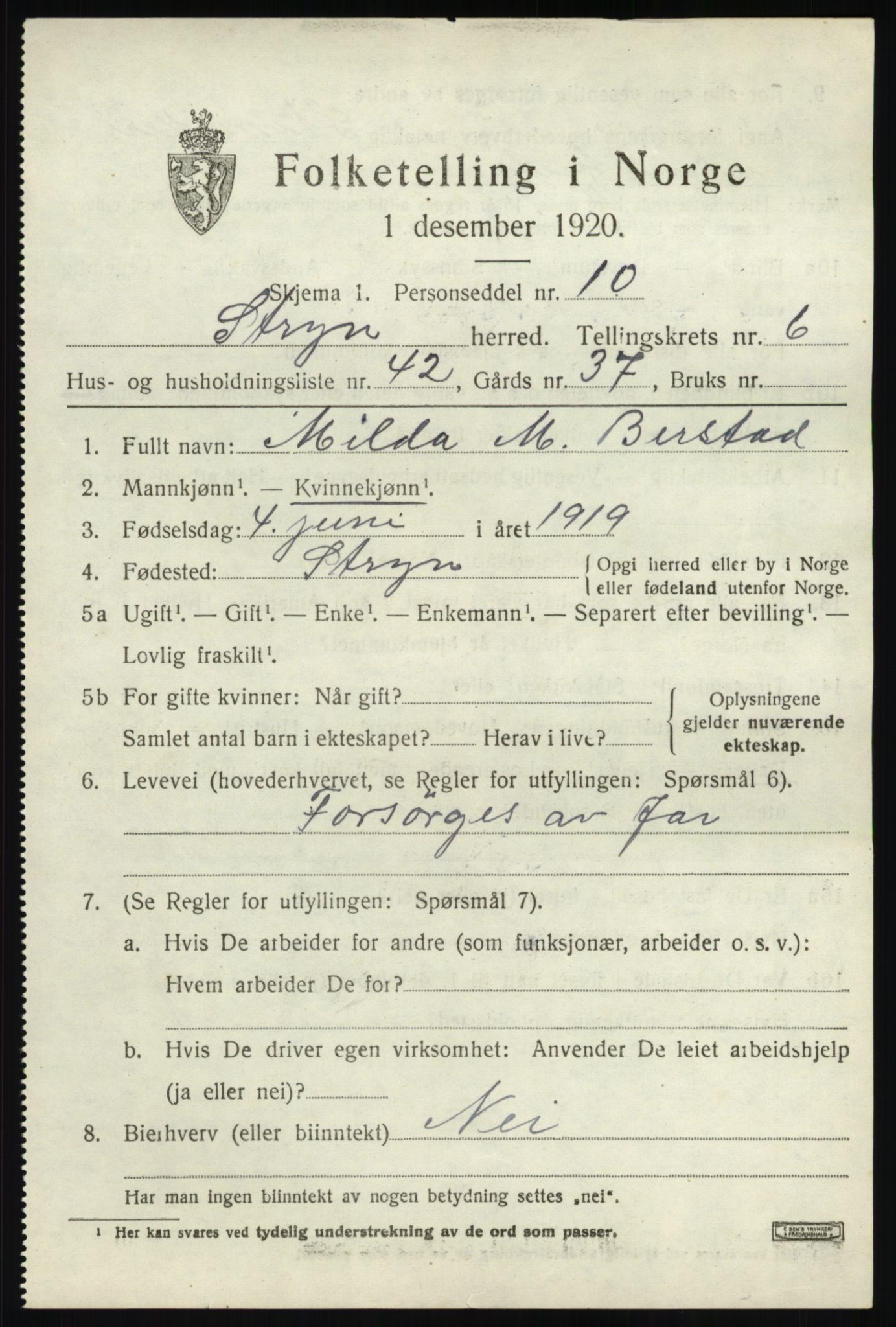 SAB, 1920 census for Stryn, 1920, p. 3220