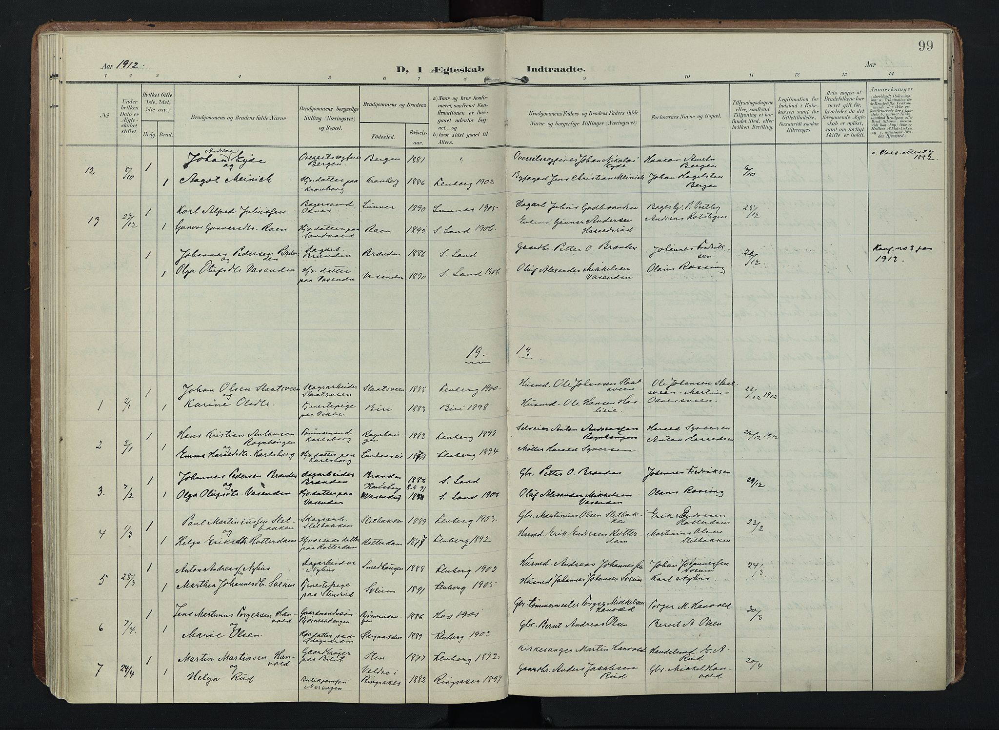Søndre Land prestekontor, SAH/PREST-122/K/L0005: Parish register (official) no. 5, 1905-1914, p. 99