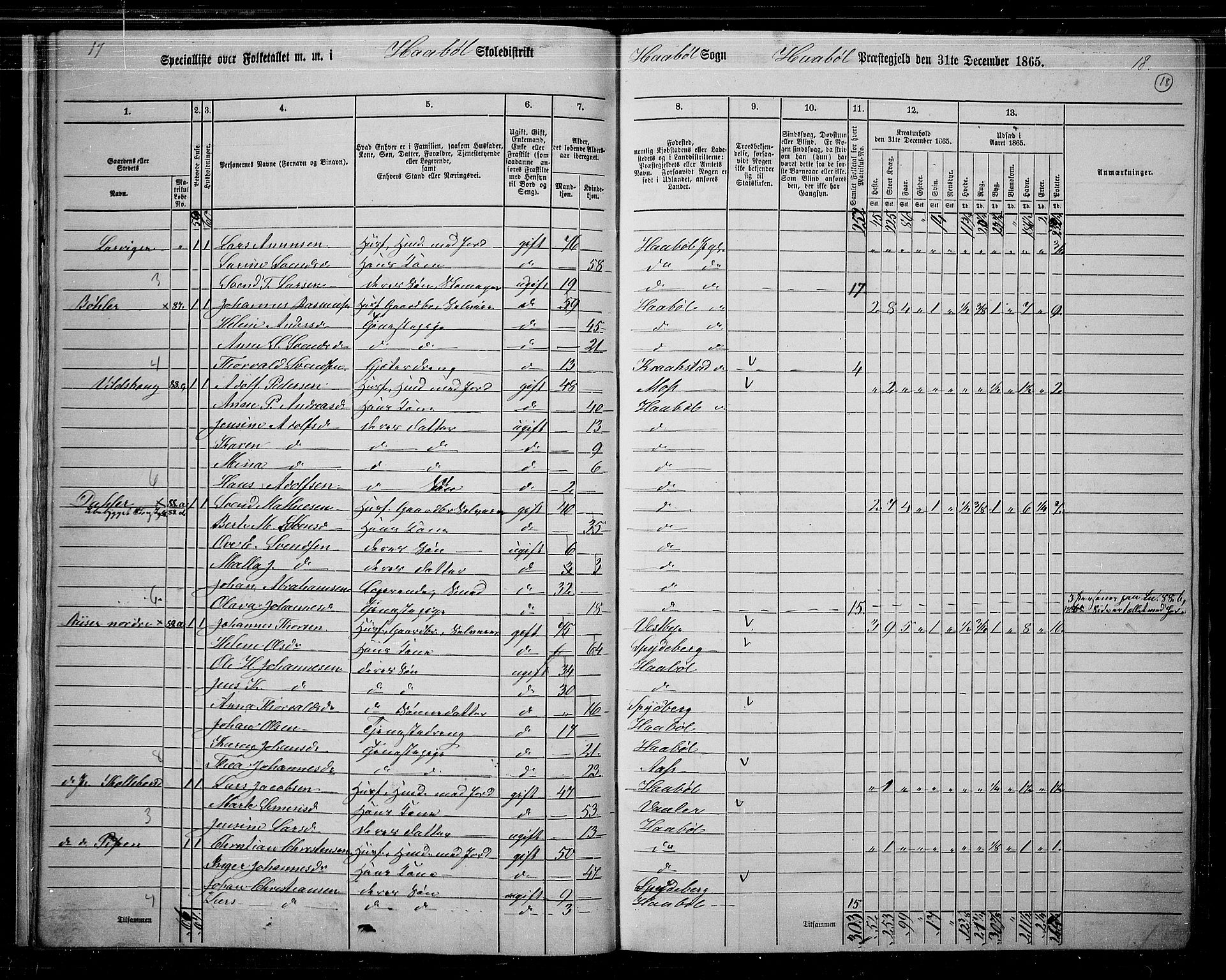 RA, 1865 census for Hobøl, 1865, p. 19