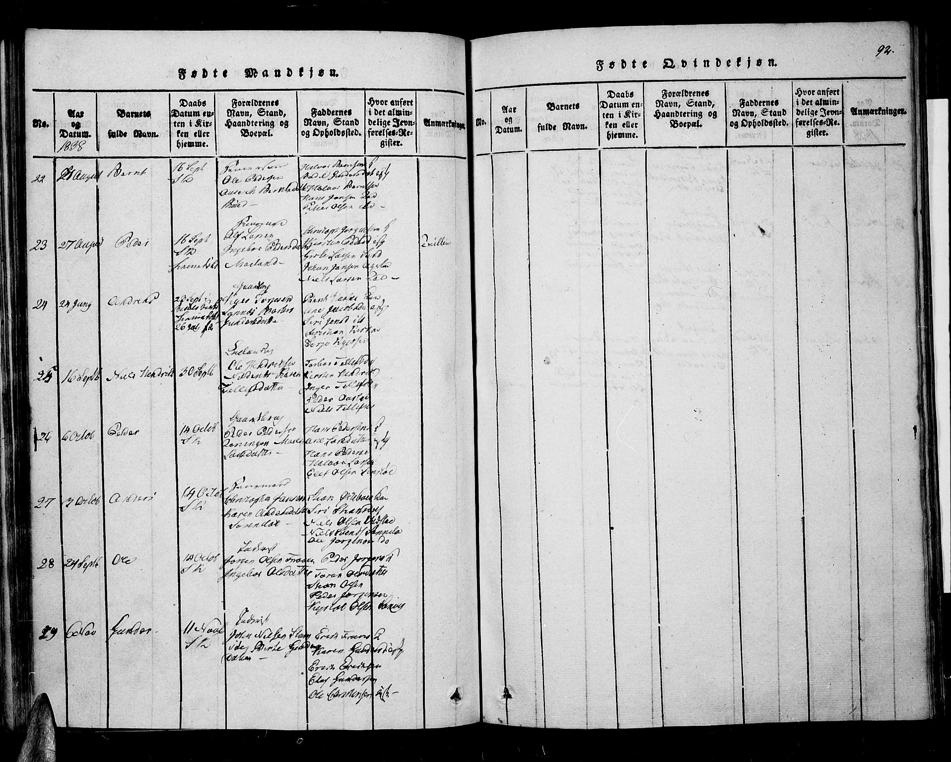 Søndeled sokneprestkontor, AV/SAK-1111-0038/F/Fa/L0001: Parish register (official) no. A 1, 1816-1838, p. 92