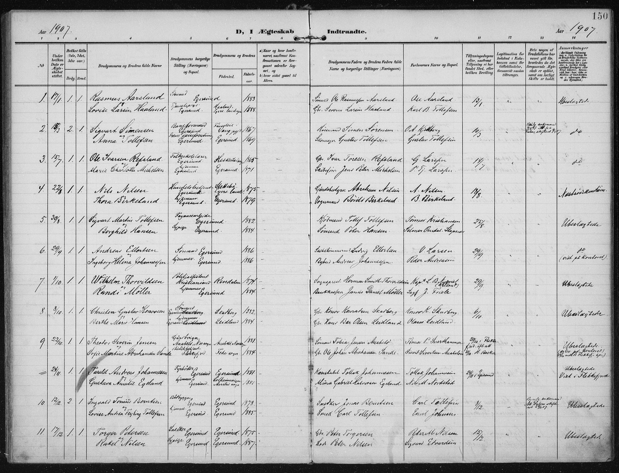 Eigersund sokneprestkontor, SAST/A-101807/S08/L0022: Parish register (official) no. A 21, 1905-1928, p. 150