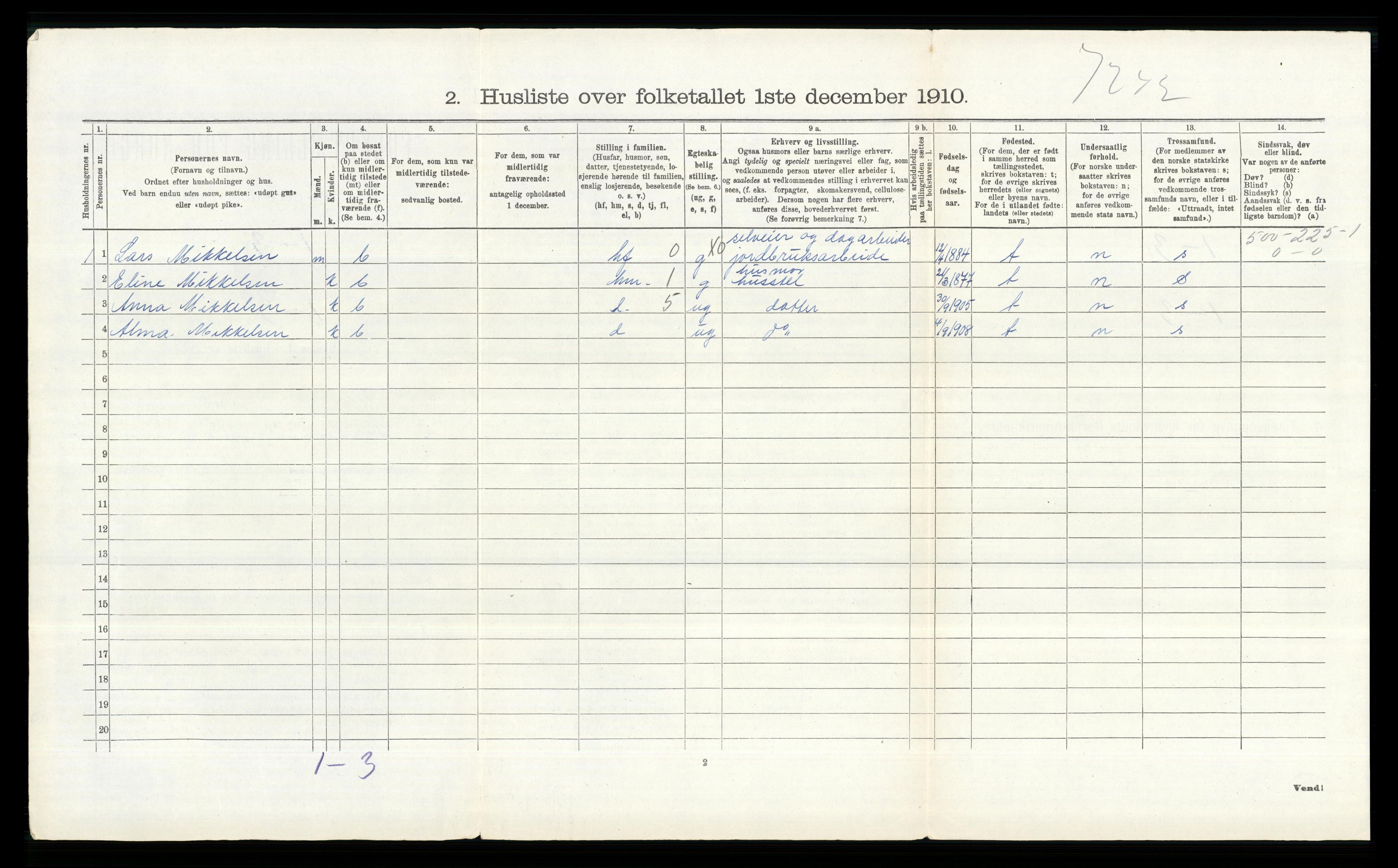 RA, 1910 census for Furnes, 1910, p. 311