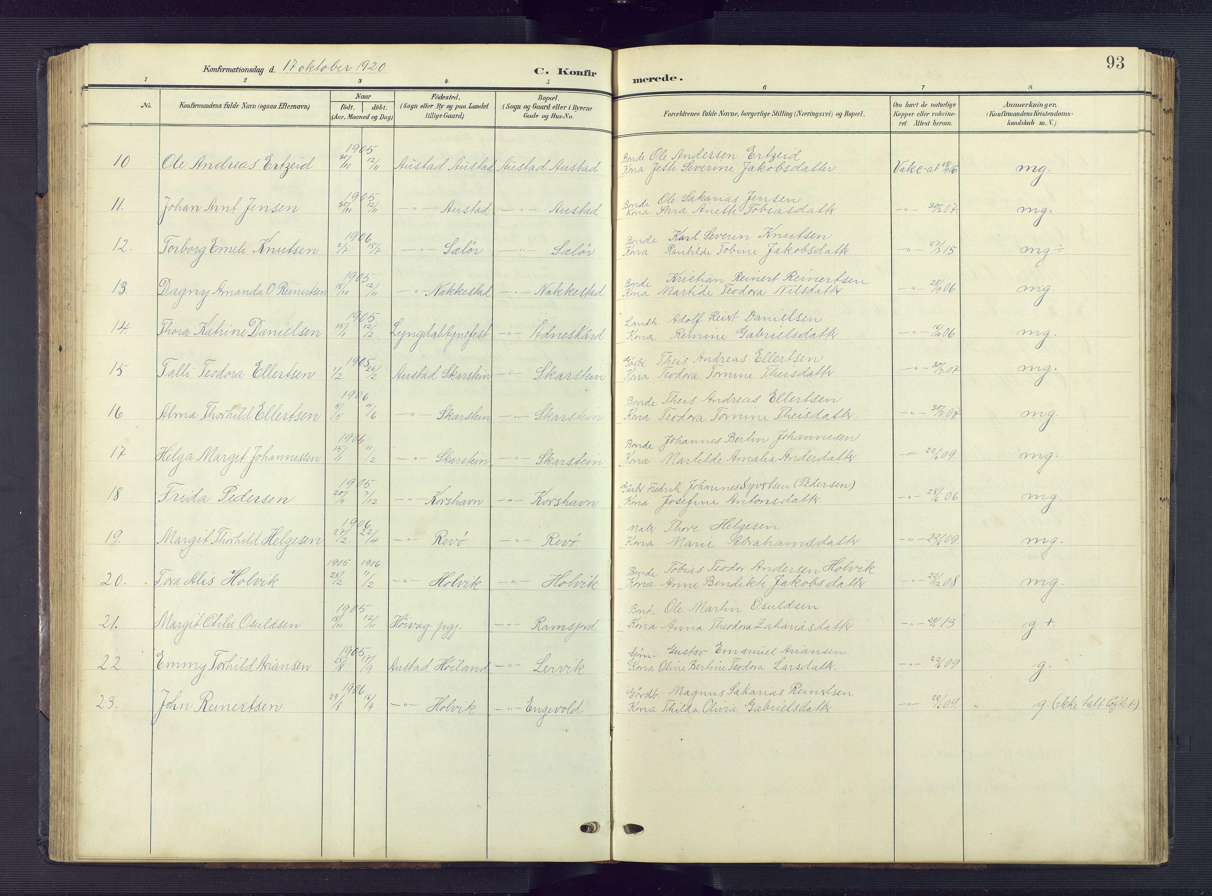 Lyngdal sokneprestkontor, AV/SAK-1111-0029/F/Fb/Fba/L0004: Parish register (copy) no. B 4, 1904-1950, p. 93