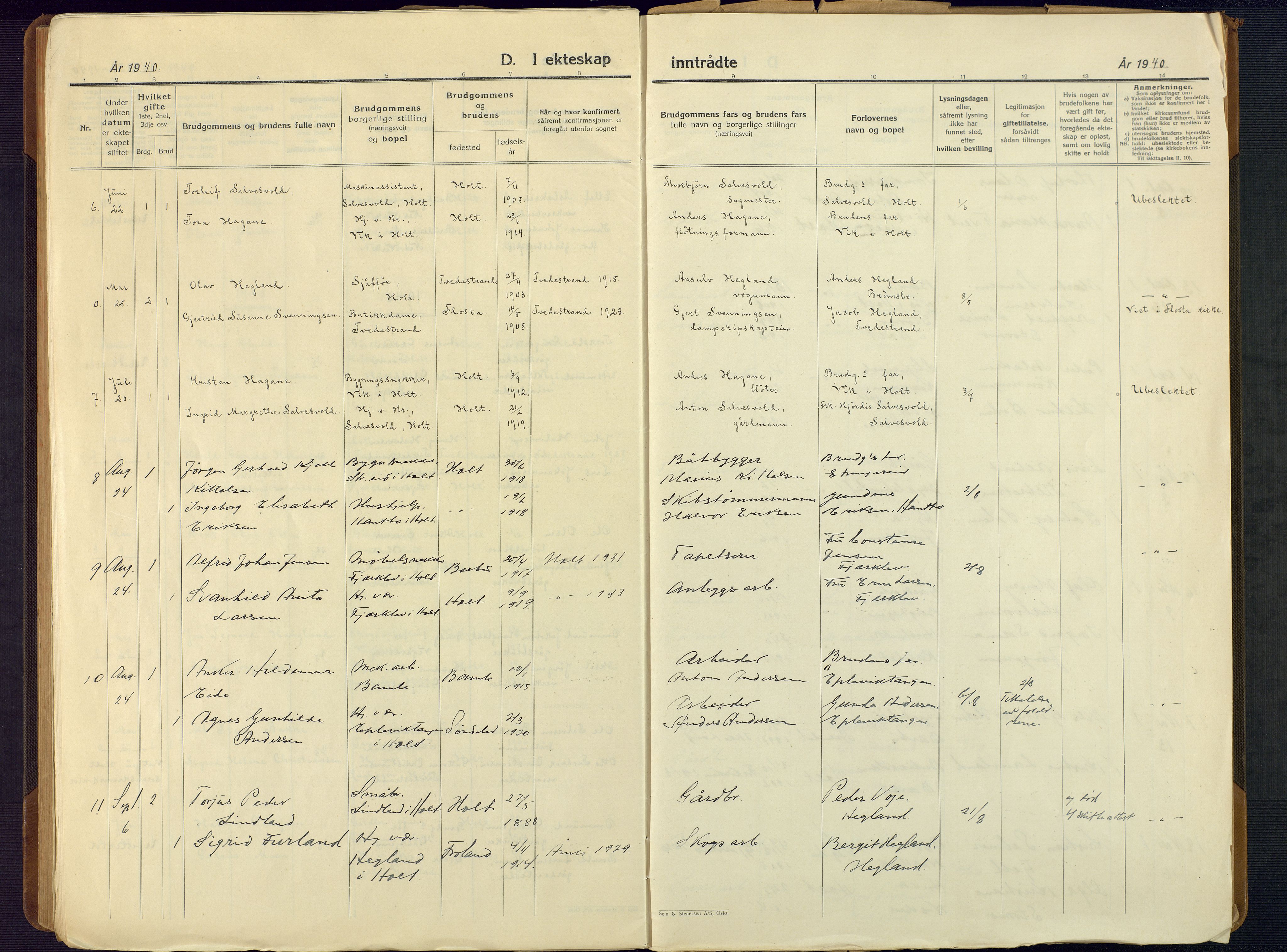 Holt sokneprestkontor, AV/SAK-1111-0021/F/Fb/L0012: Parish register (copy) no. B 12, 1919-1944