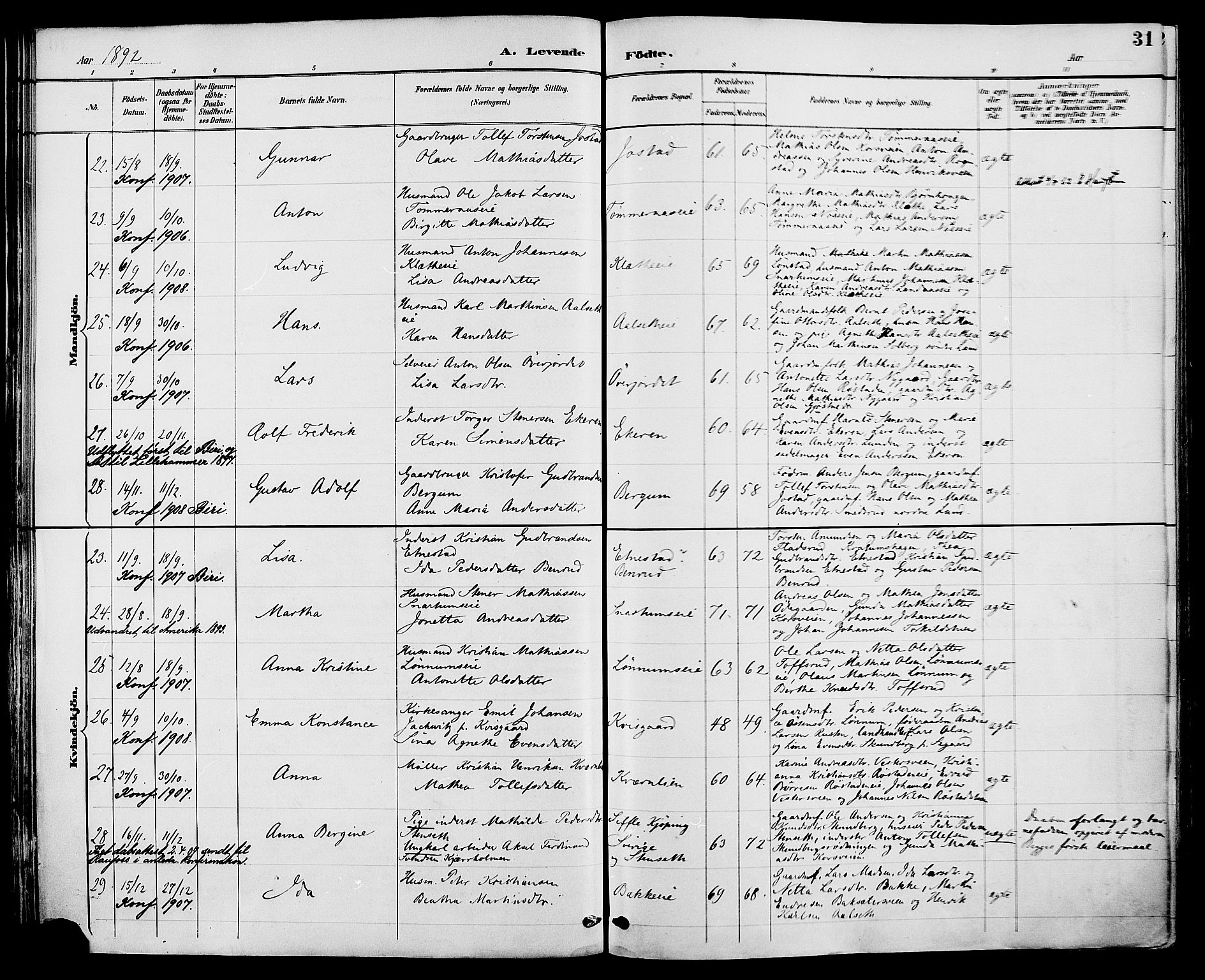 Biri prestekontor, AV/SAH-PREST-096/H/Ha/Haa/L0007: Parish register (official) no. 7, 1887-1893, p. 31