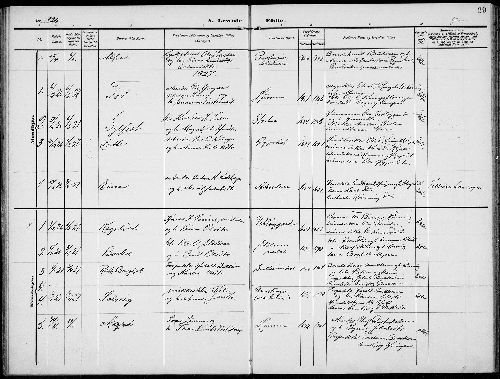 Lom prestekontor, AV/SAH-PREST-070/L/L0007: Parish register (copy) no. 7, 1904-1938, p. 29