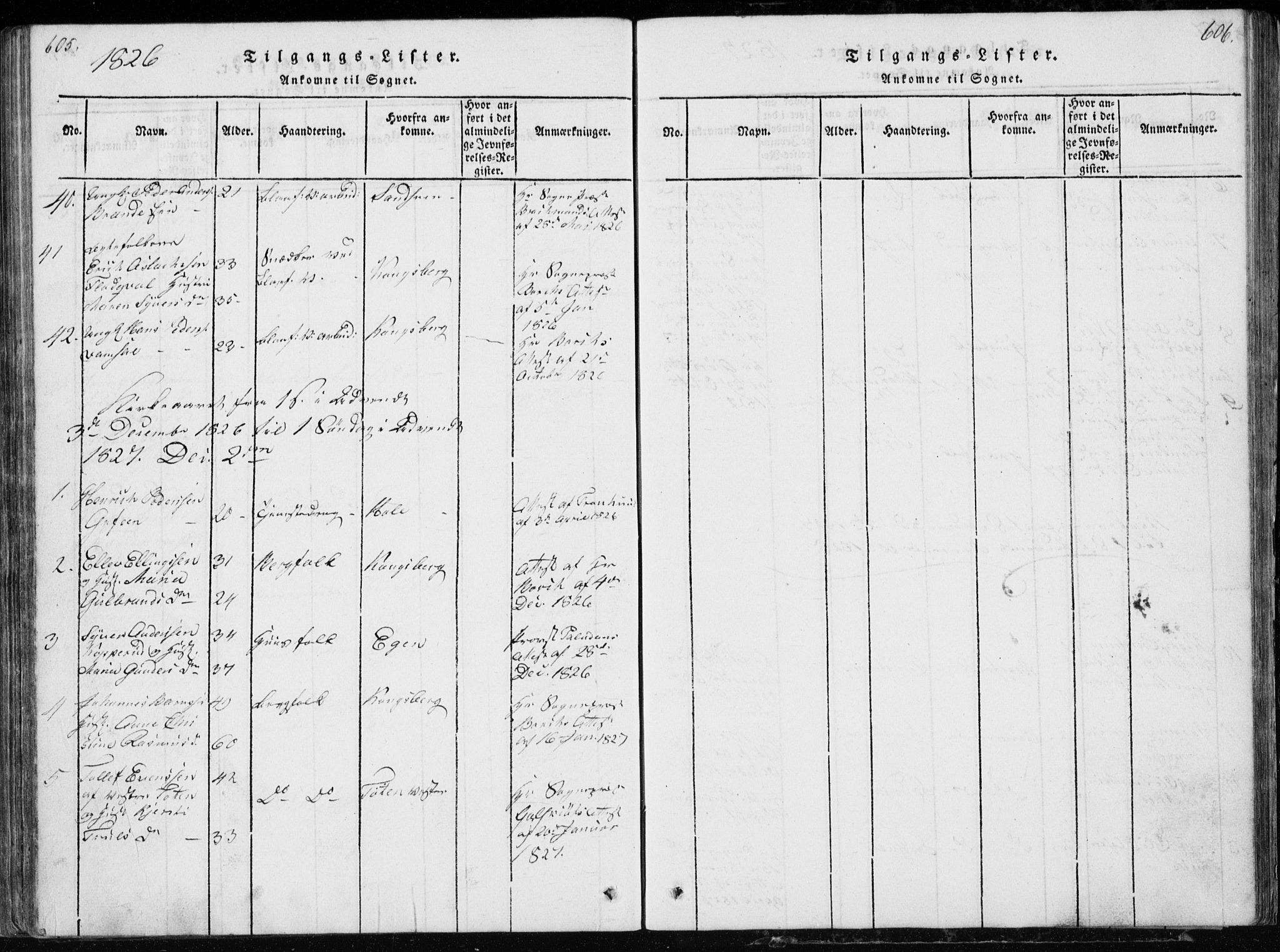 Modum kirkebøker, AV/SAKO-A-234/G/Ga/L0002: Parish register (copy) no. I 2, 1824-1832, p. 605-606