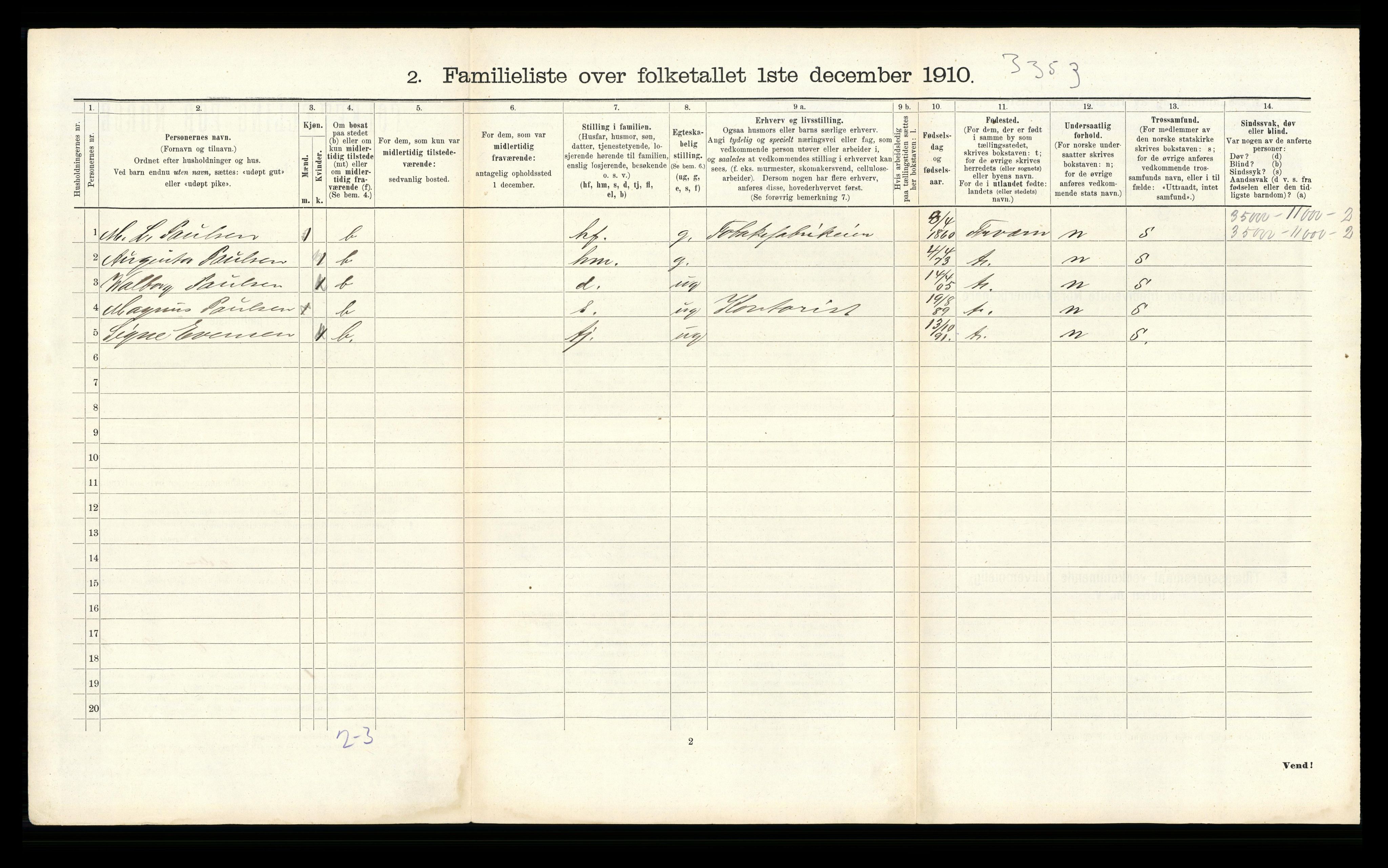 RA, 1910 census for Larvik, 1910, p. 506