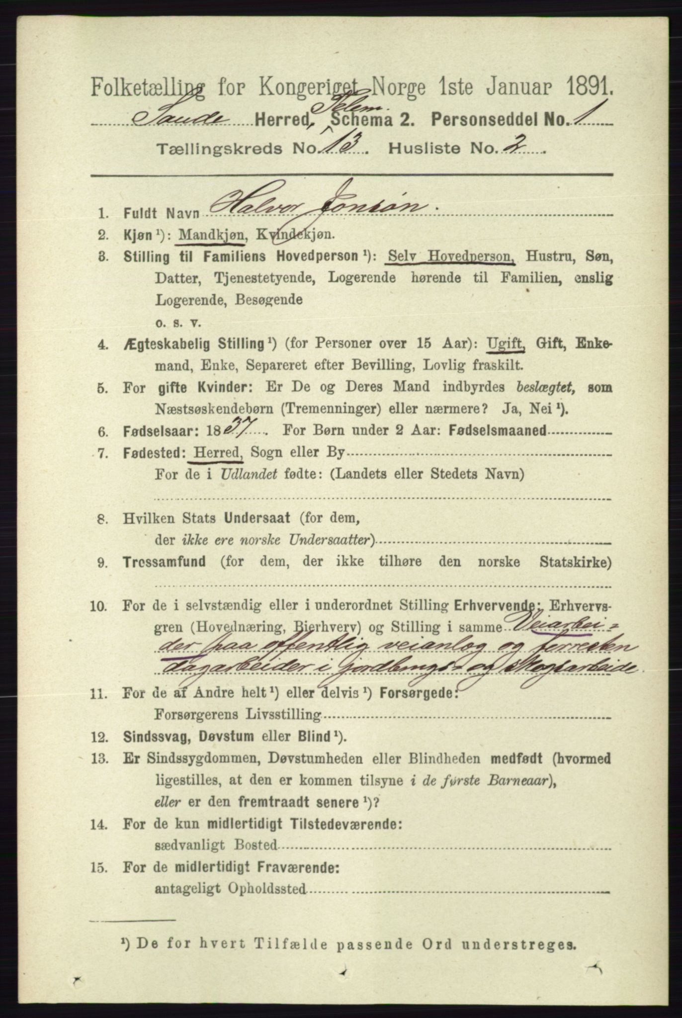 RA, 1891 census for 0822 Sauherad, 1891, p. 3912