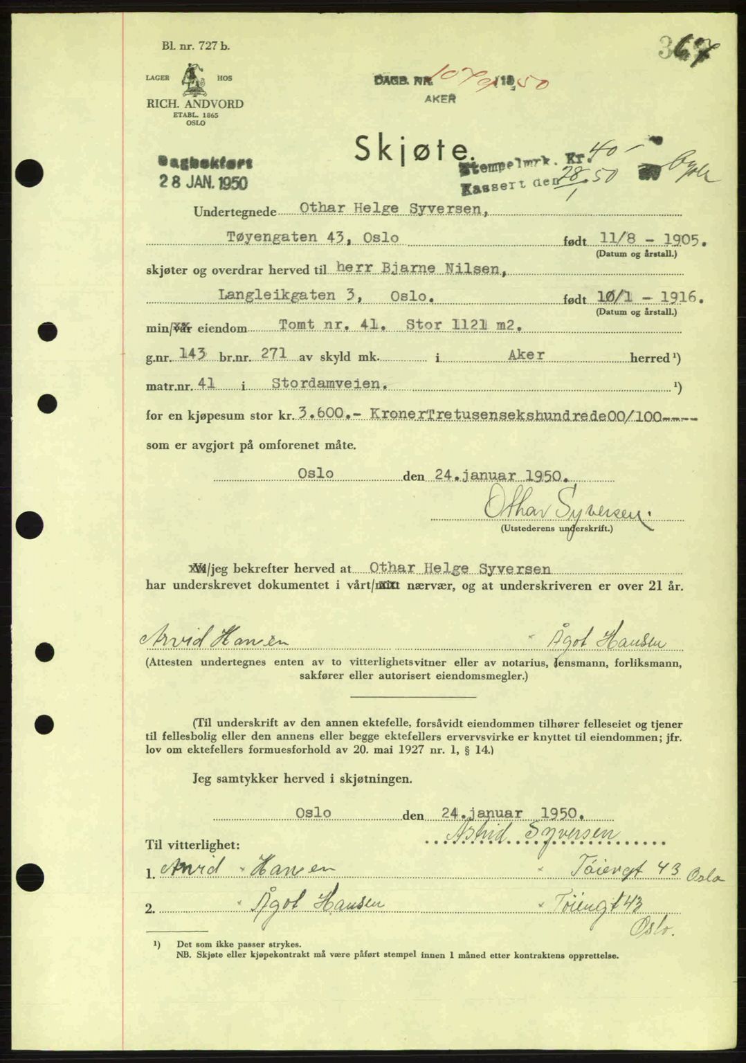 Oslo byskriverembete, AV/SAO-A-10227/G/Gb/Gbd/Gbda/L0017: Mortgage book no. A215, 1949-1950, Diary no: : 1079/1950