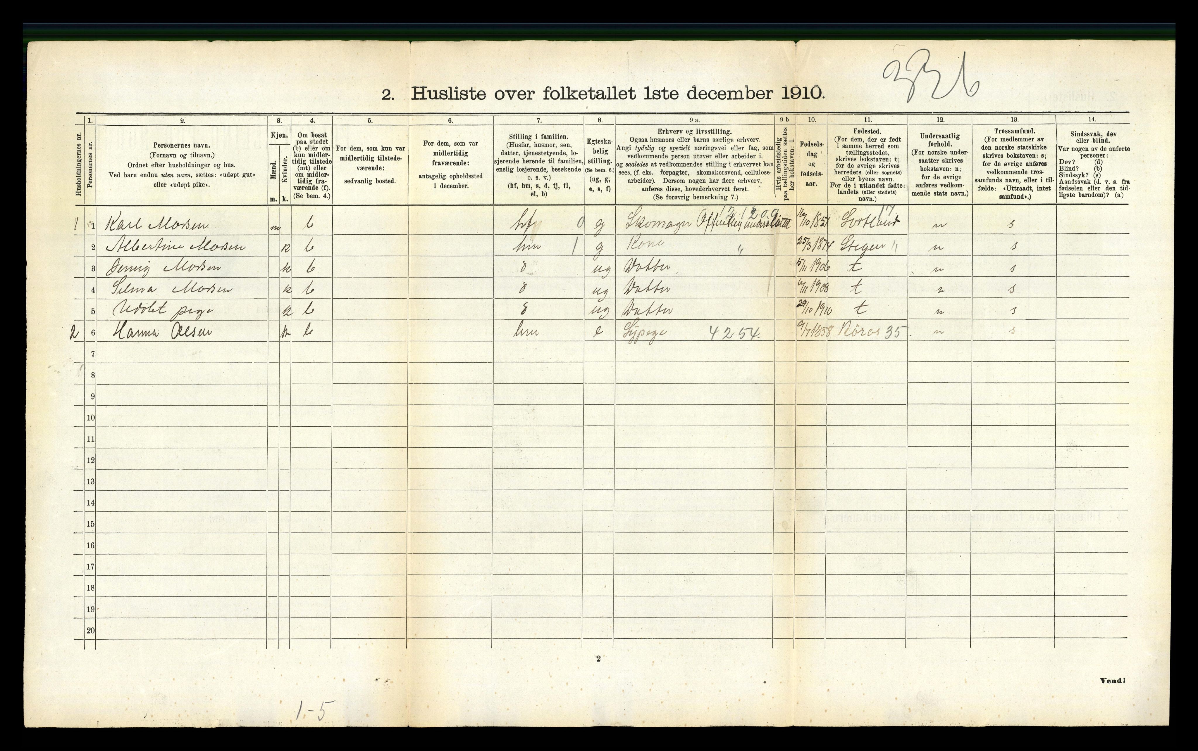 RA, 1910 census for Hadsel, 1910, p. 1956