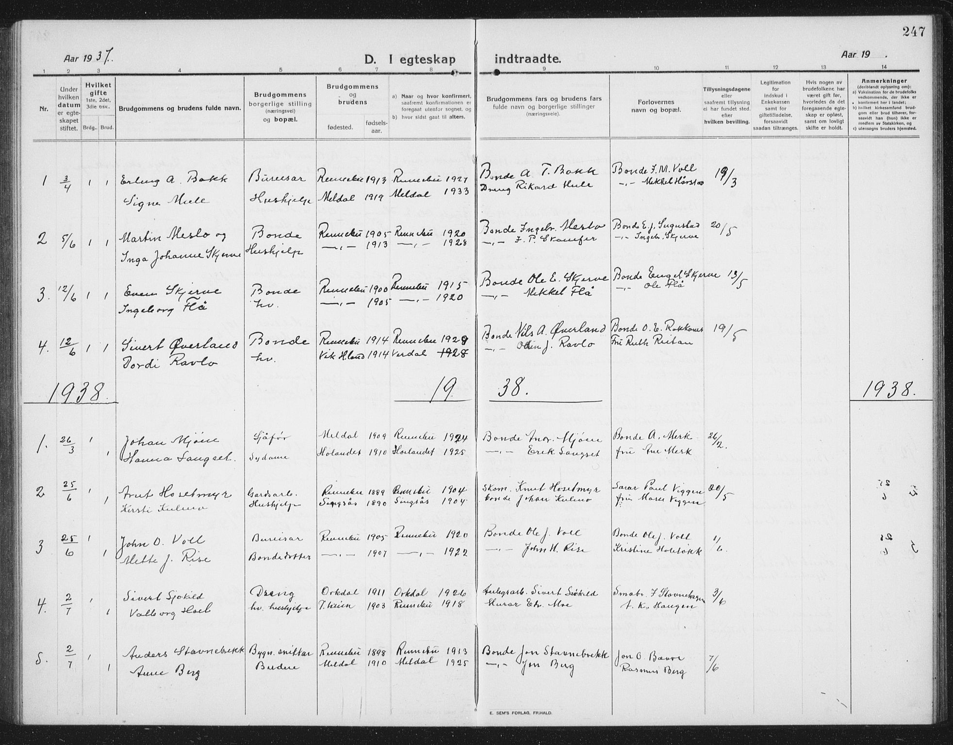 Ministerialprotokoller, klokkerbøker og fødselsregistre - Sør-Trøndelag, SAT/A-1456/674/L0877: Parish register (copy) no. 674C04, 1913-1940, p. 247