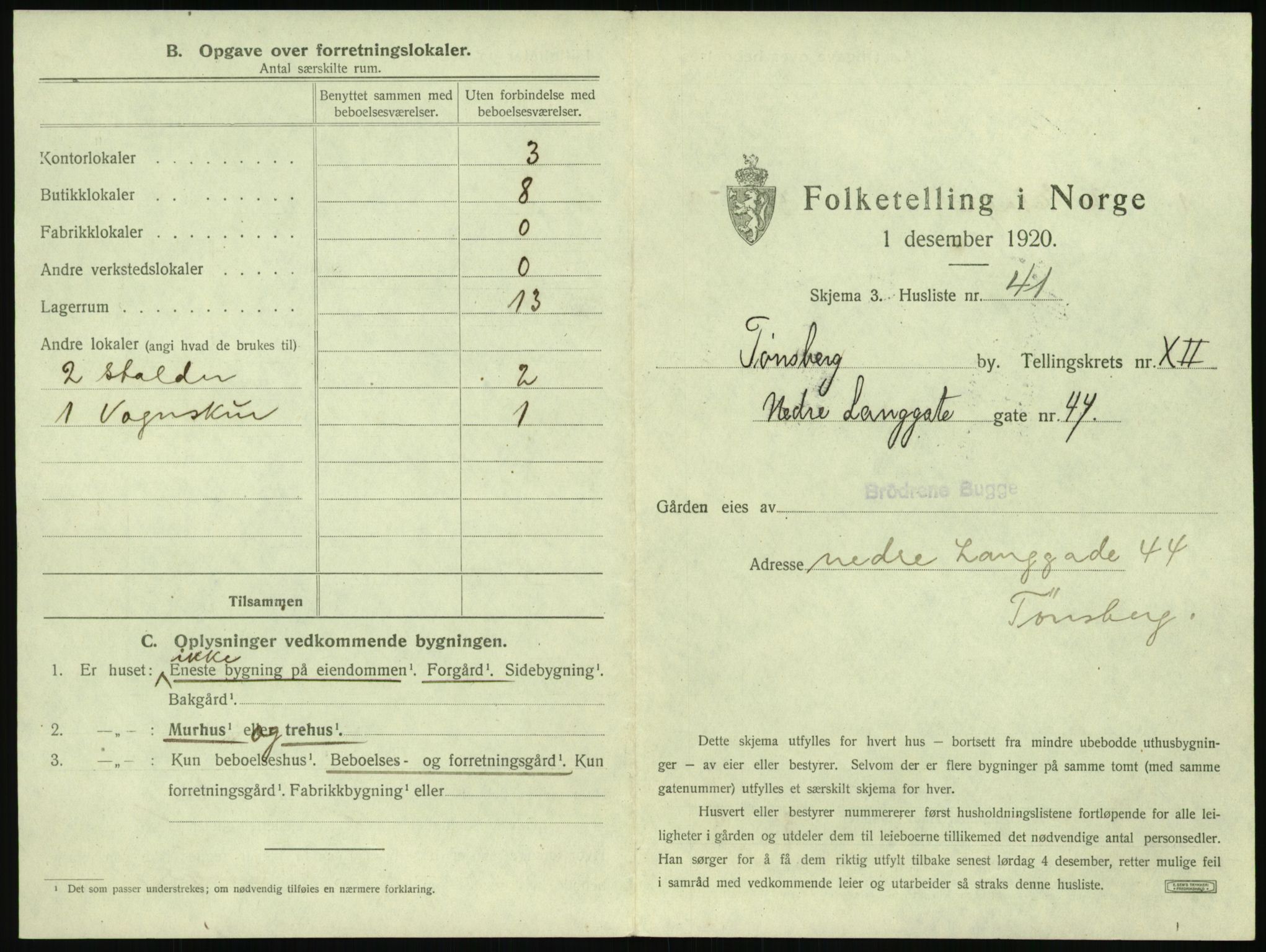 SAKO, 1920 census for Tønsberg, 1920, p. 1337