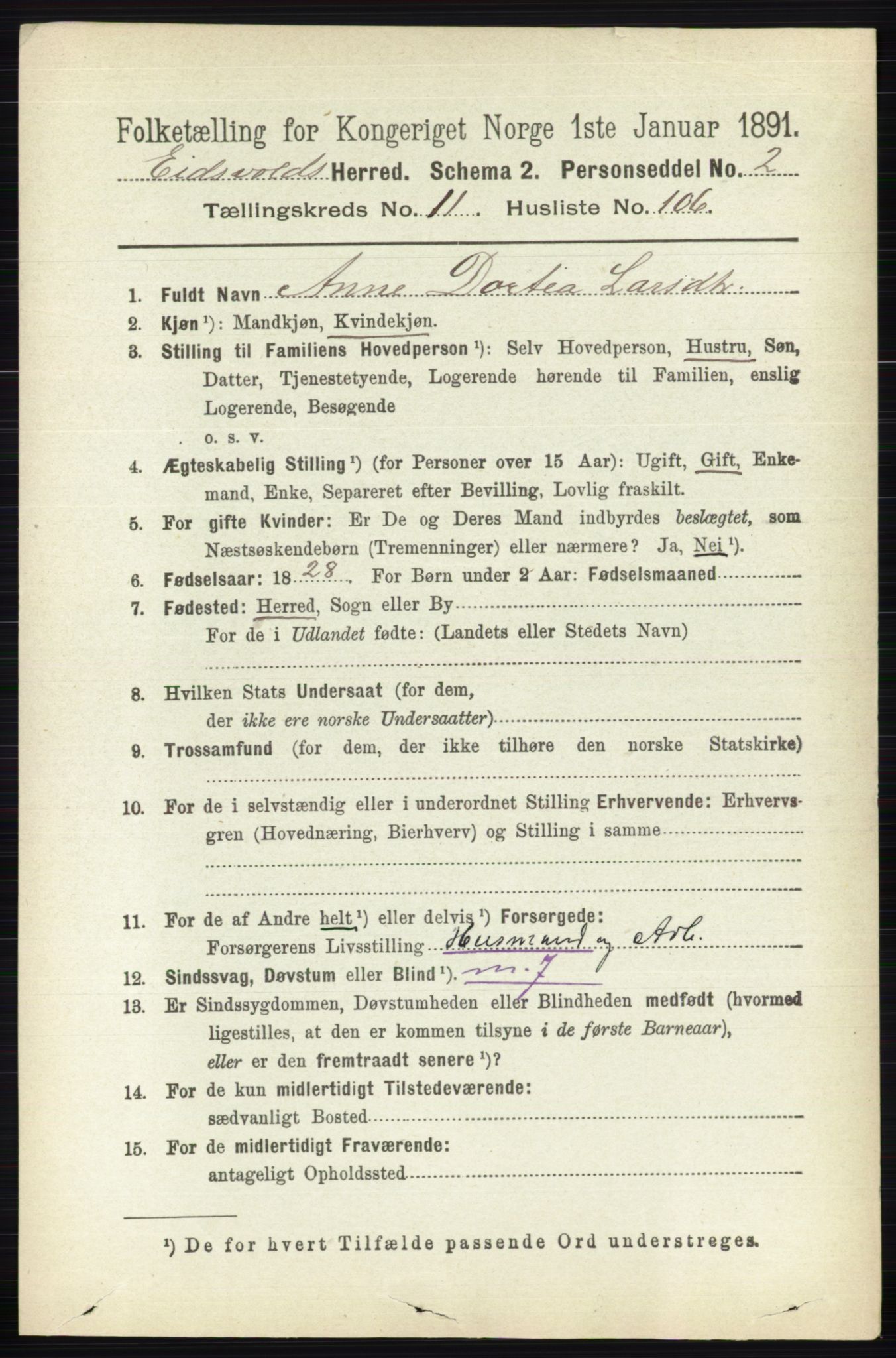 RA, 1891 census for 0237 Eidsvoll, 1891, p. 8401