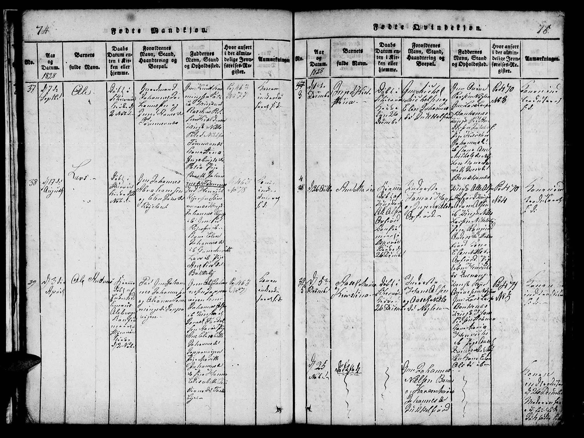 Skjervøy sokneprestkontor, AV/SATØ-S-1300/H/Ha/Hab/L0001klokker: Parish register (copy) no. 1, 1825-1838, p. 74-75