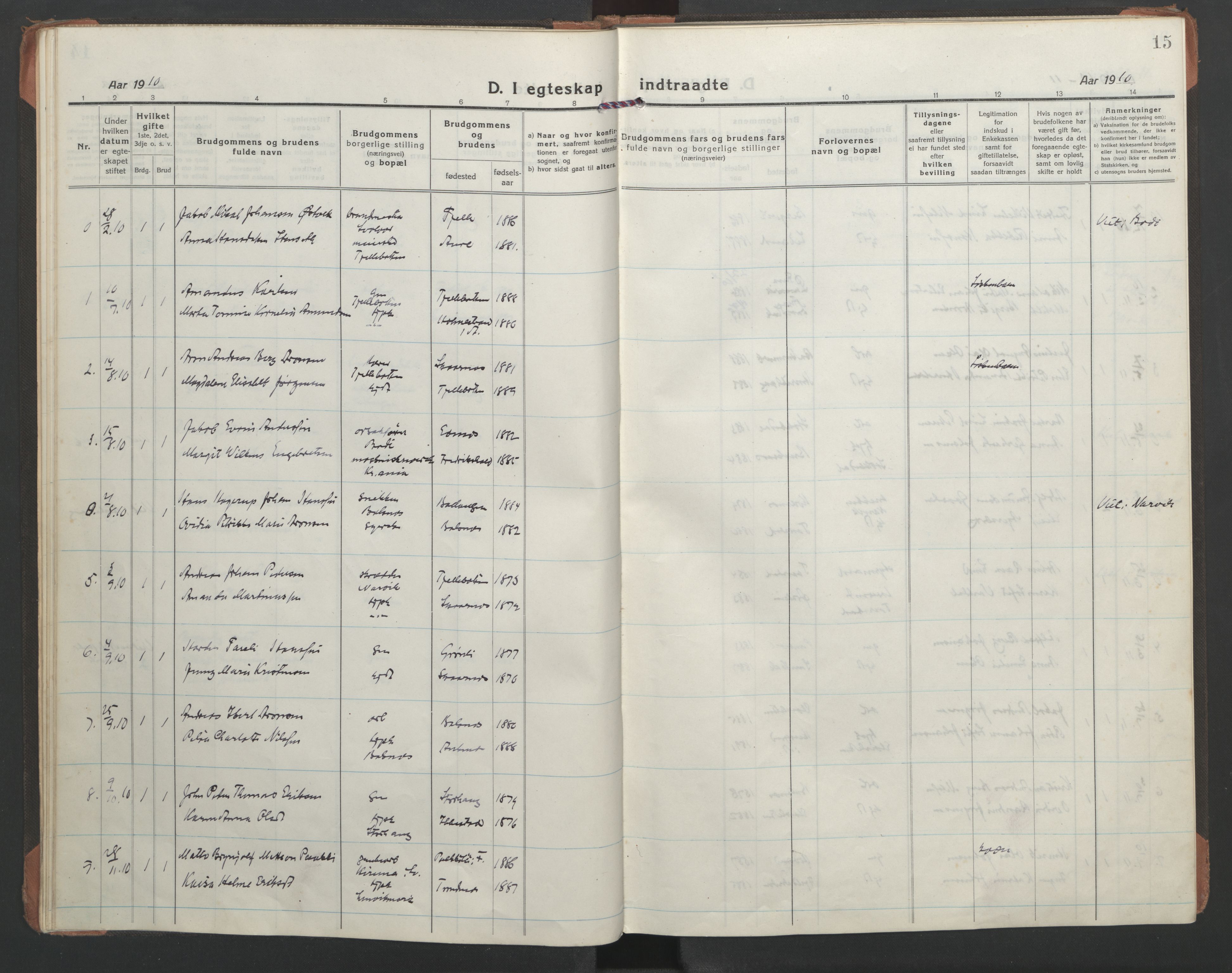 Ministerialprotokoller, klokkerbøker og fødselsregistre - Nordland, SAT/A-1459/863/L0902: Parish register (official) no. 863A14, 1906-1937, p. 15