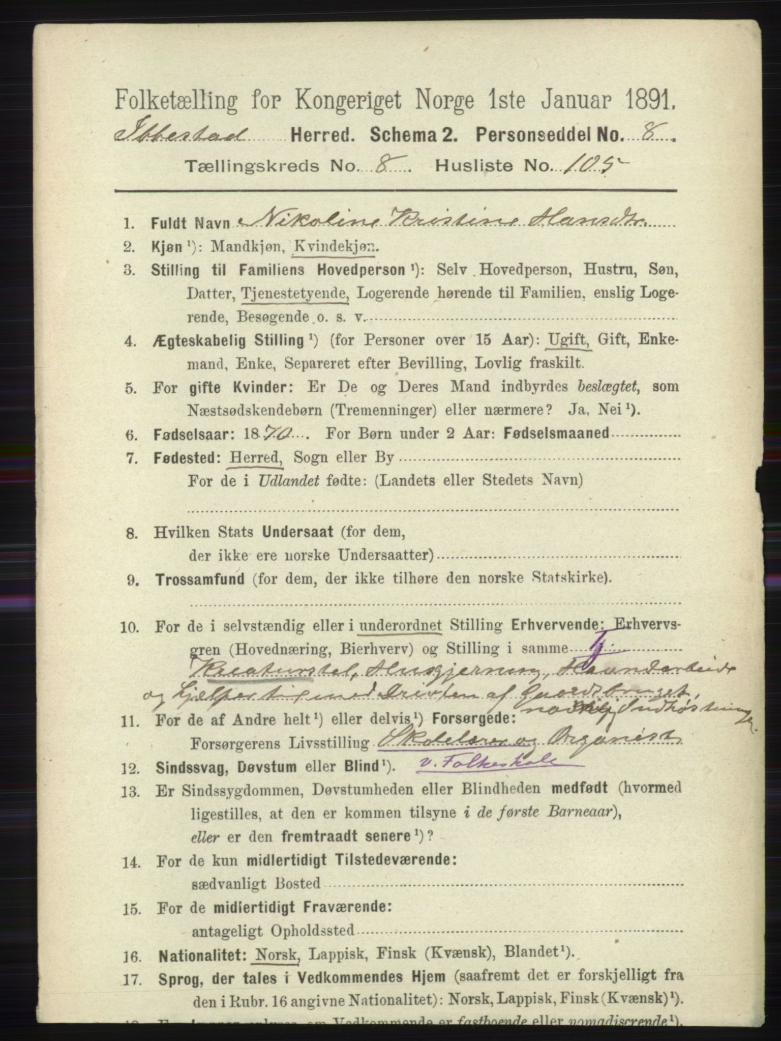 RA, 1891 census for 1917 Ibestad, 1891, p. 5850