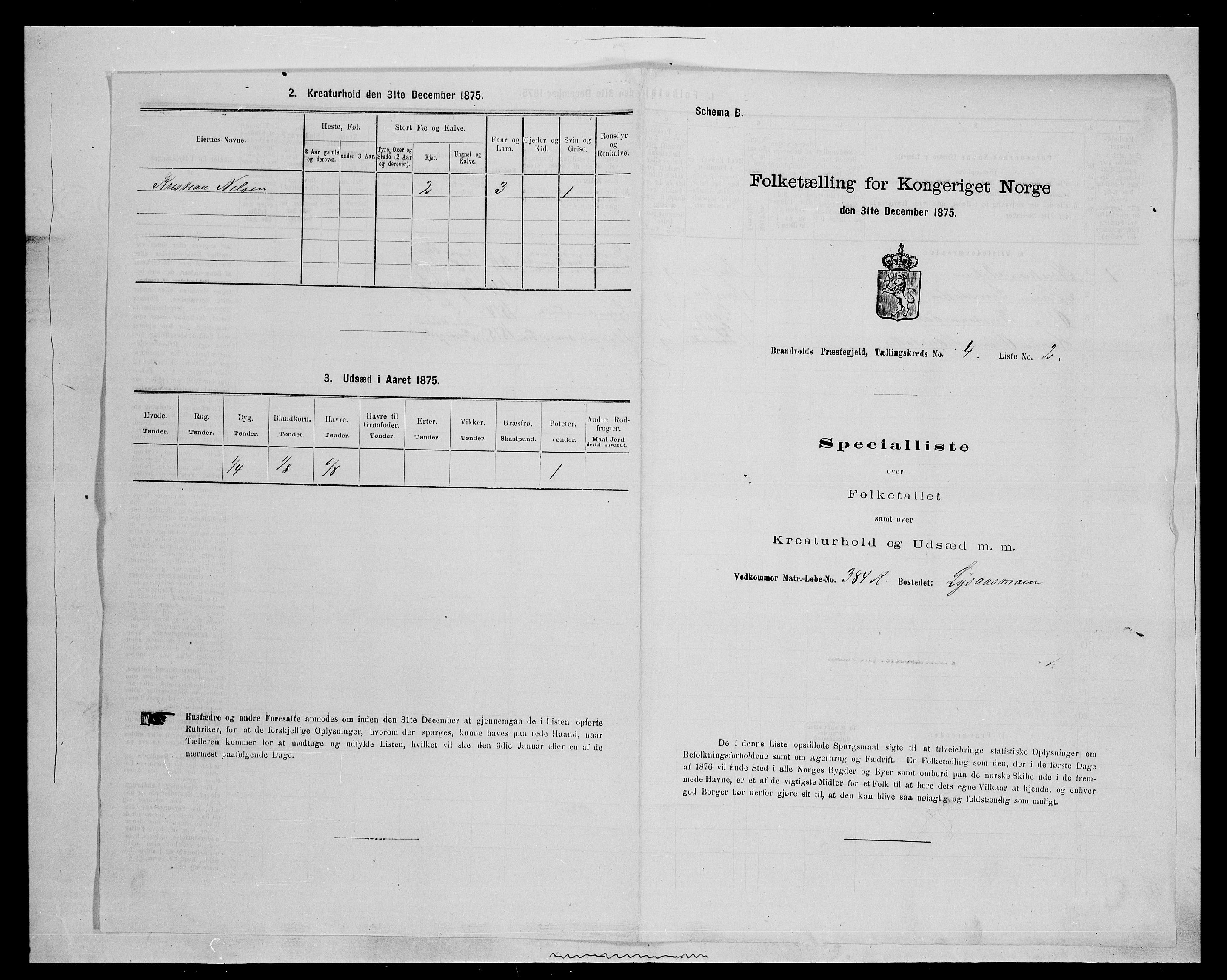 SAH, 1875 census for 0422P Brandval, 1875, p. 535