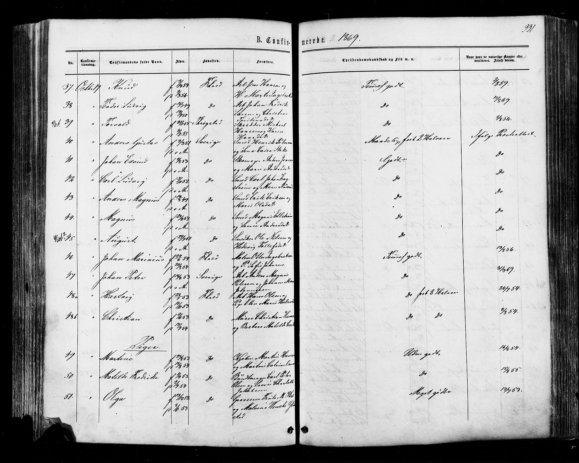 Halden prestekontor Kirkebøker, AV/SAO-A-10909/F/Fa/L0009: Parish register (official) no. I 9, 1866-1877, p. 331