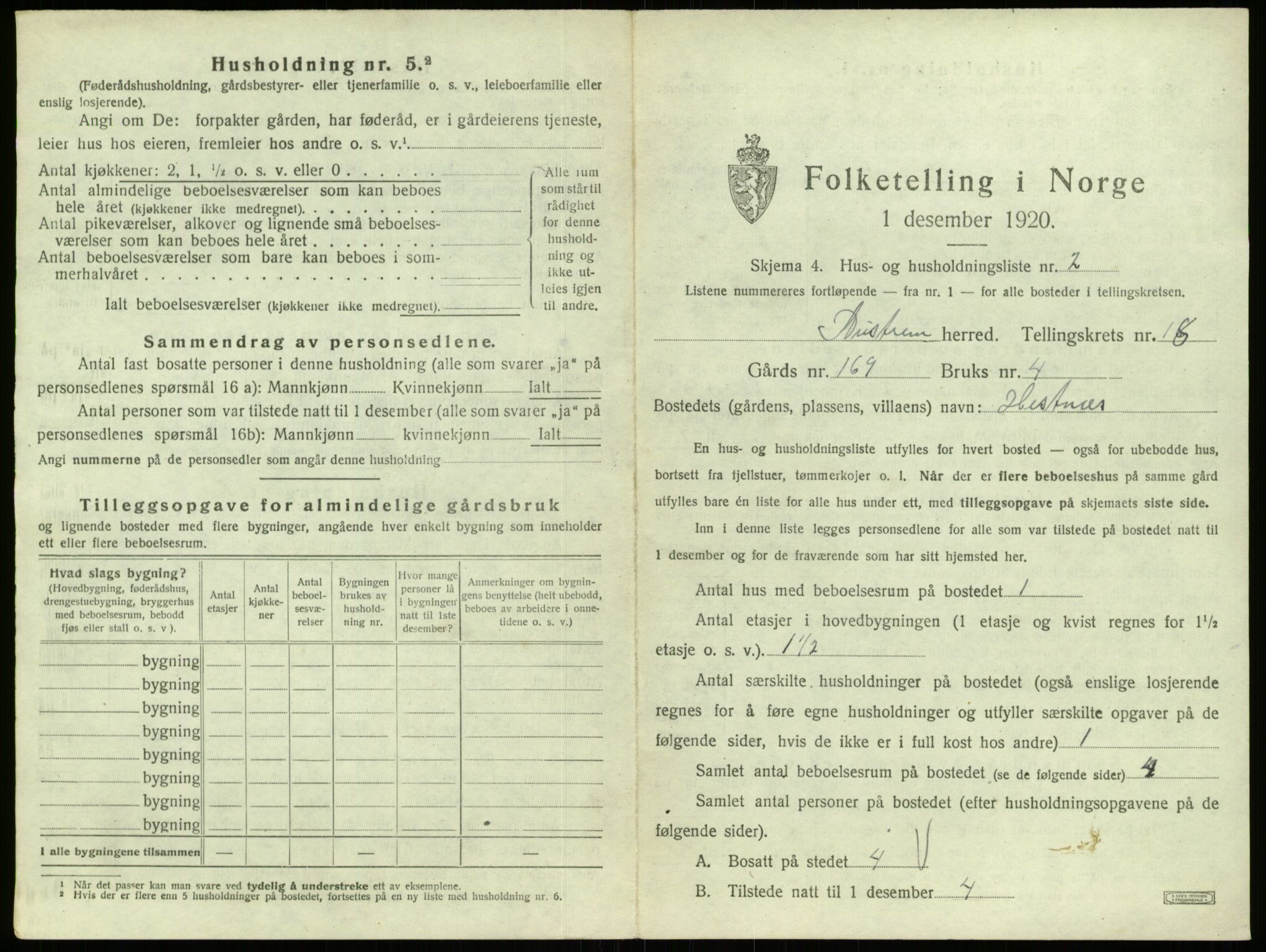 SAB, 1920 census for Austrheim, 1920, p. 856