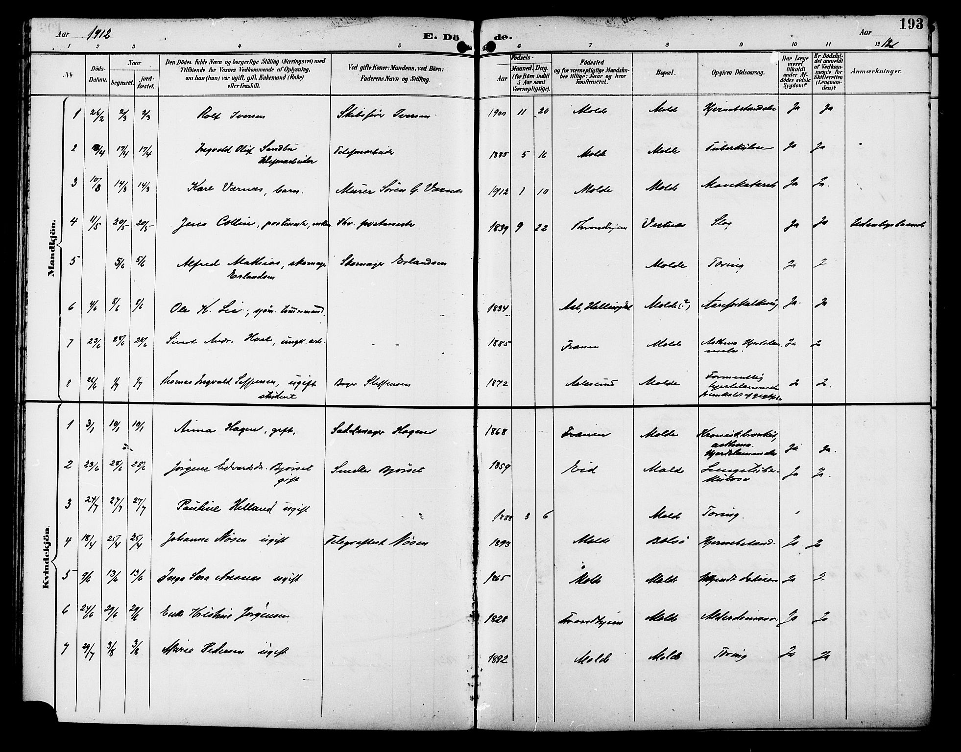 Ministerialprotokoller, klokkerbøker og fødselsregistre - Møre og Romsdal, SAT/A-1454/558/L0702: Parish register (copy) no. 558C03, 1894-1915, p. 193