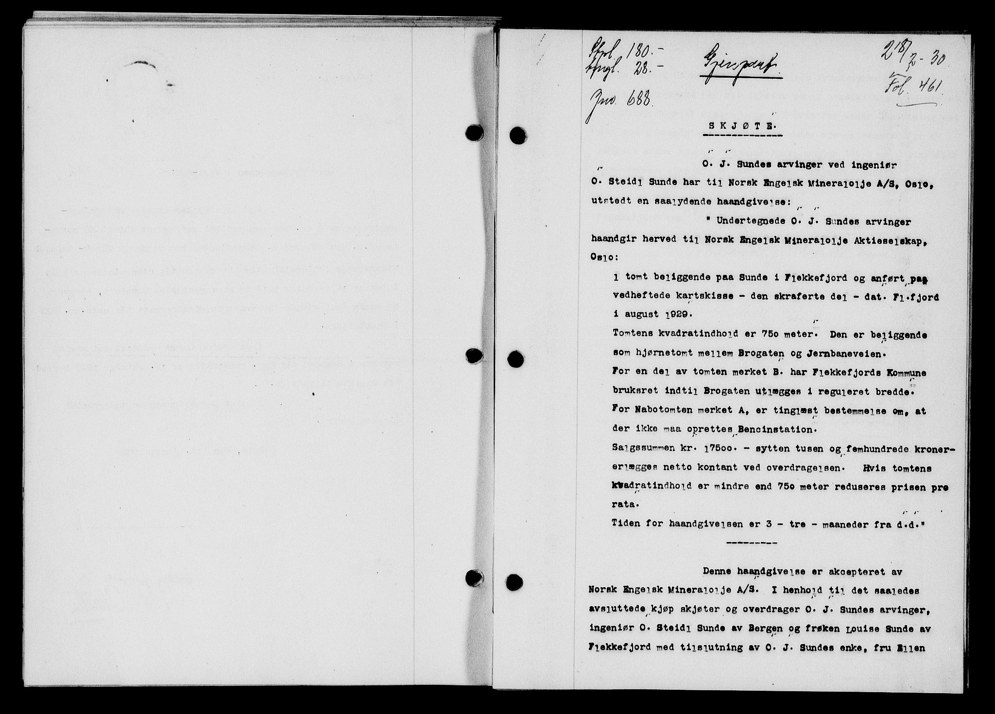 Flekkefjord sorenskriveri, SAK/1221-0001/G/Gb/Gba/L0045: Mortgage book no. 43, 1929-1930, Deed date: 18.02.1930