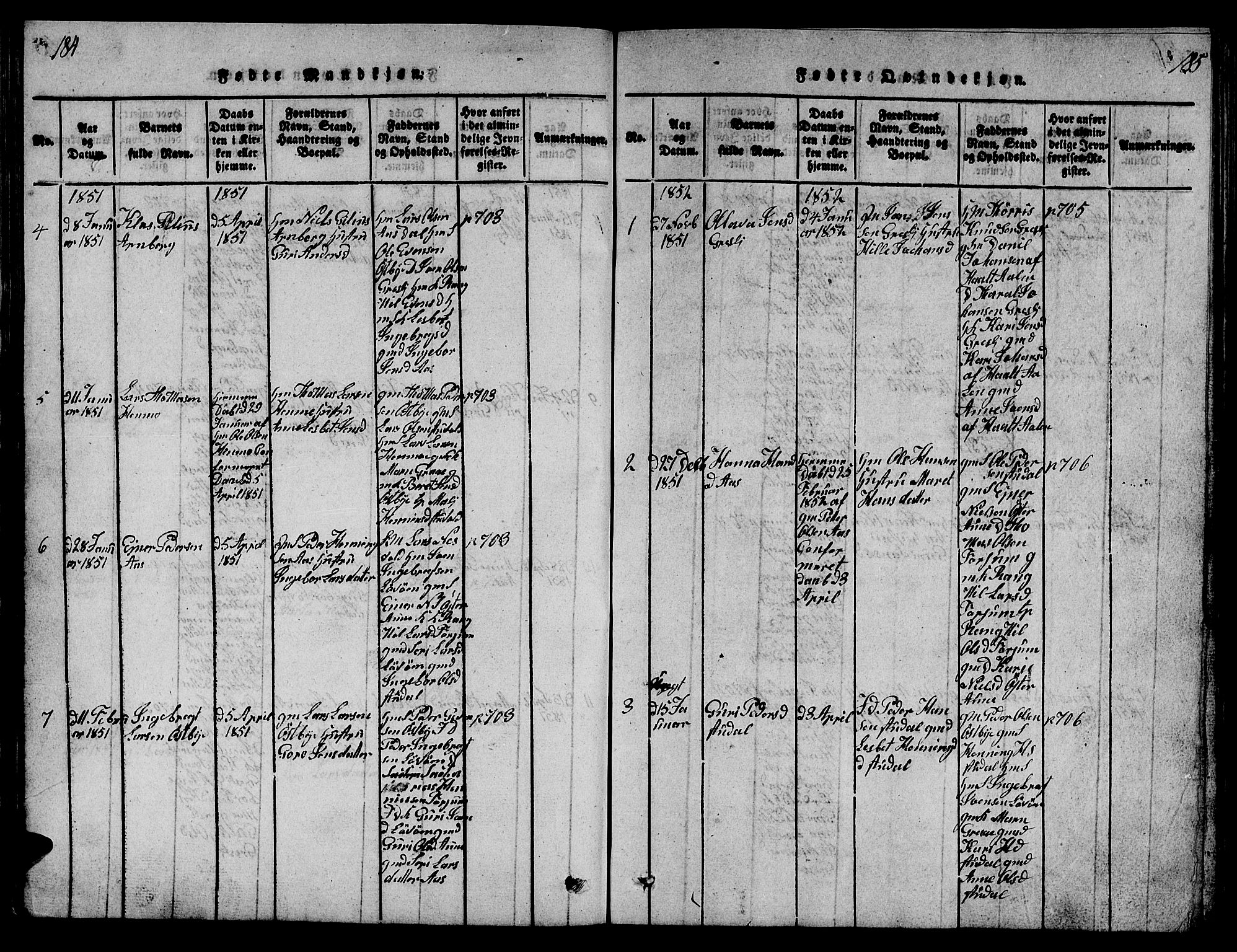 Ministerialprotokoller, klokkerbøker og fødselsregistre - Sør-Trøndelag, SAT/A-1456/698/L1164: Parish register (copy) no. 698C01, 1816-1861, p. 184-185