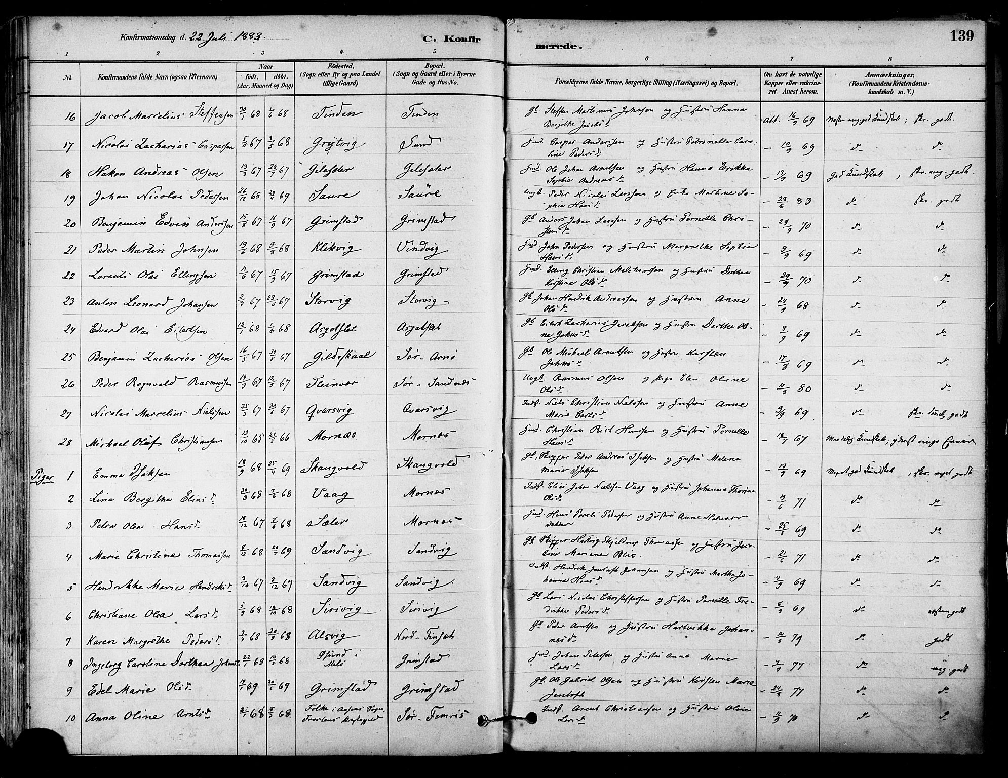 Ministerialprotokoller, klokkerbøker og fødselsregistre - Nordland, SAT/A-1459/805/L0099: Parish register (official) no. 805A06, 1880-1891, p. 139