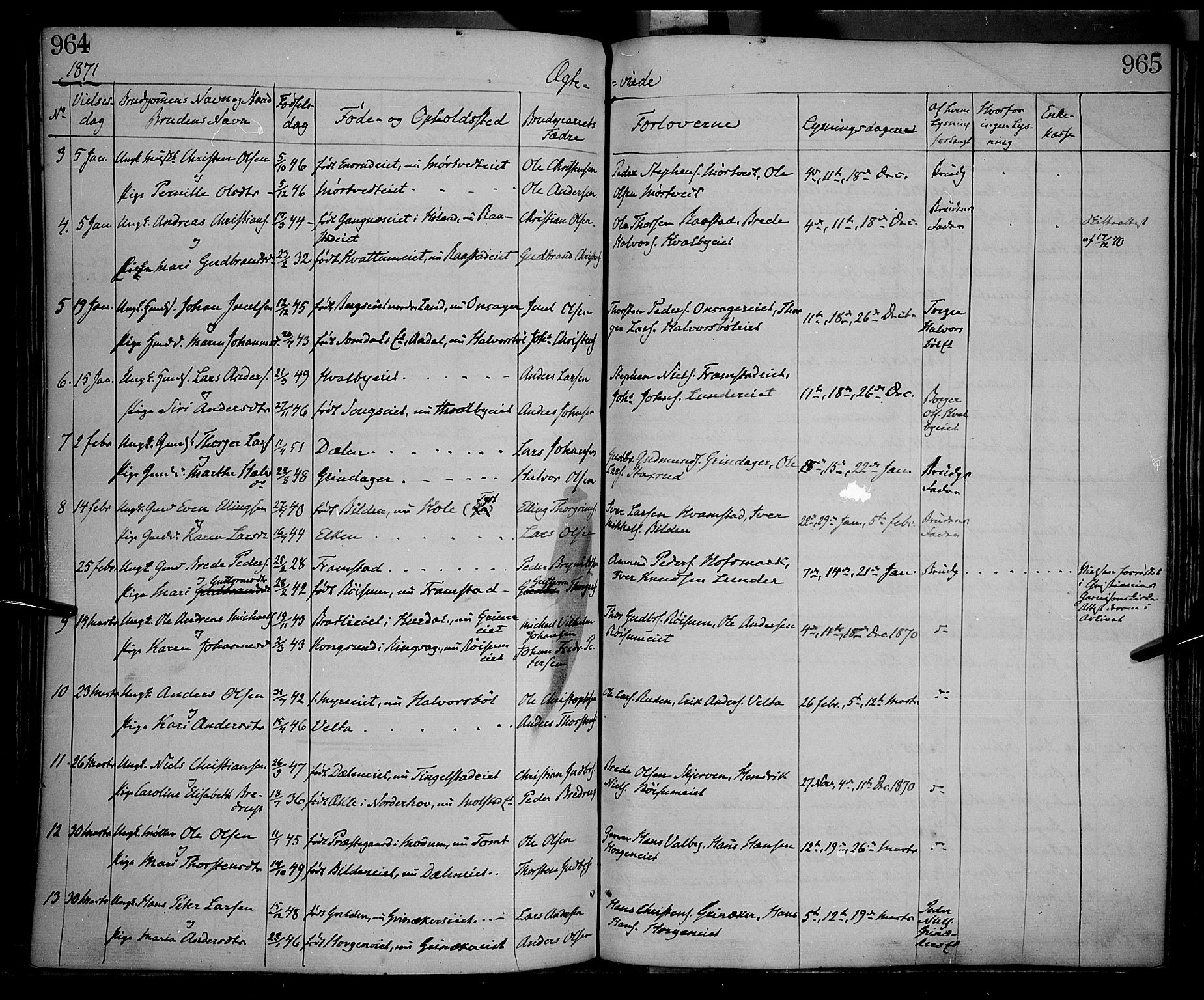 Gran prestekontor, SAH/PREST-112/H/Ha/Haa/L0012: Parish register (official) no. 12, 1856-1874, p. 964-965