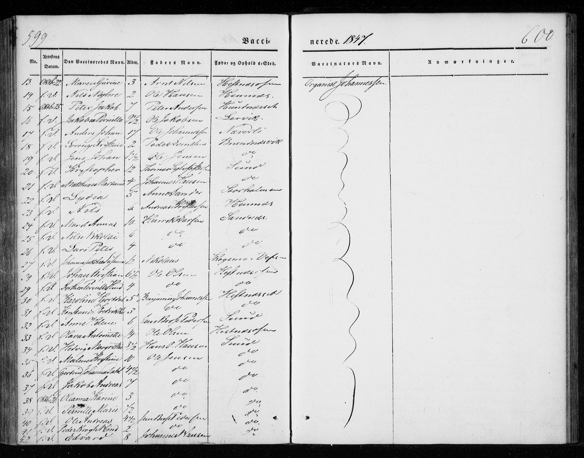 Ministerialprotokoller, klokkerbøker og fødselsregistre - Nordland, AV/SAT-A-1459/825/L0355: Parish register (official) no. 825A09, 1842-1863, p. 599-600