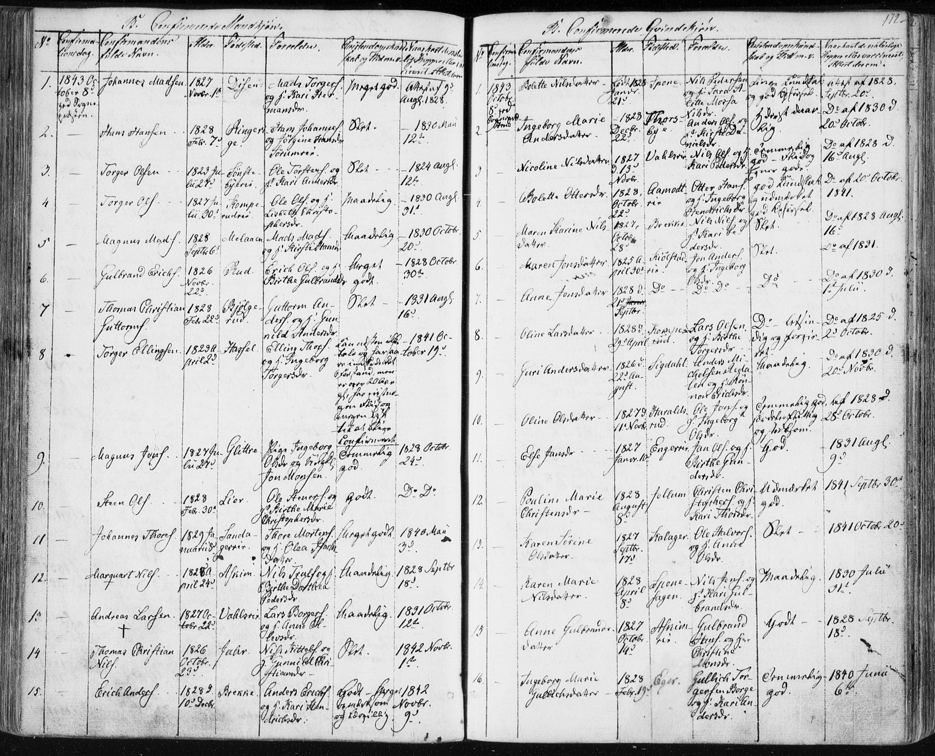Modum kirkebøker, SAKO/A-234/F/Fa/L0007: Parish register (official) no. 7, 1841-1850, p. 172