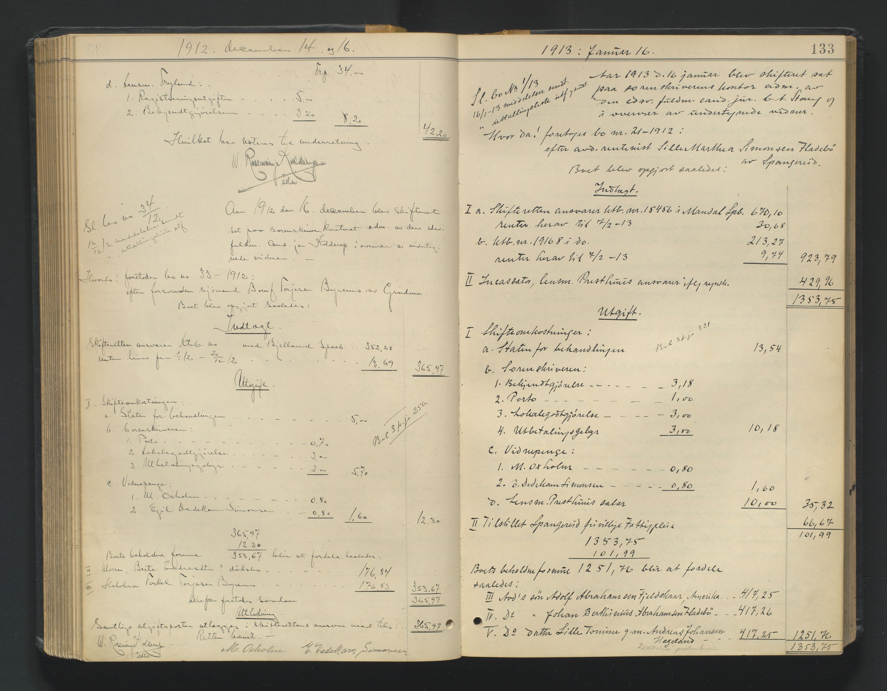 Mandal sorenskriveri, SAK/1221-0005/001/H/Hc/L0098: Skifteutlodningsprotokoll nr 7, 1910-1917, p. 133