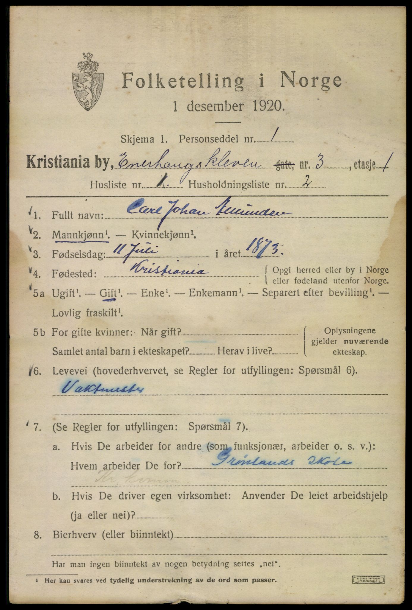 SAO, 1920 census for Kristiania, 1920, p. 218331