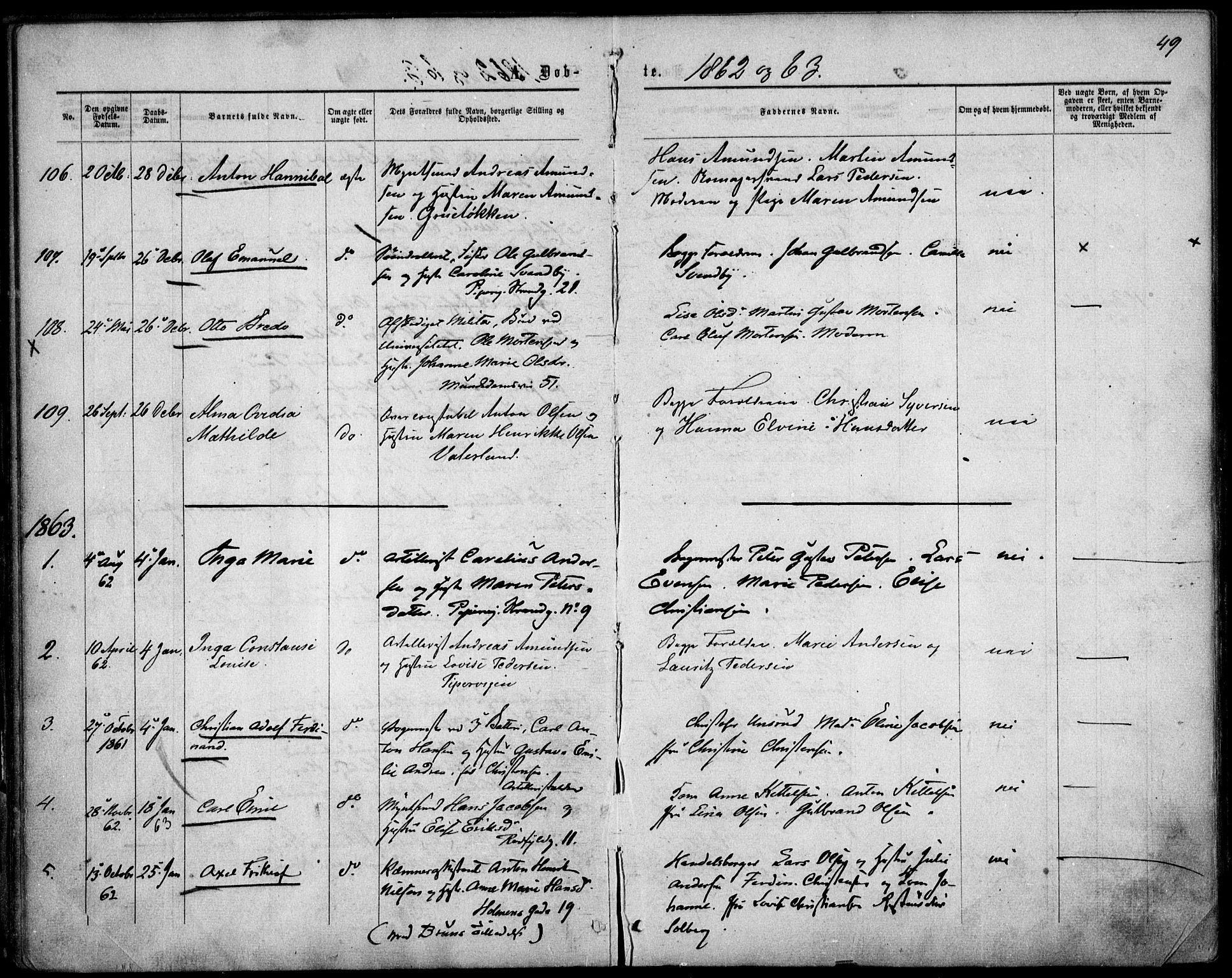 Garnisonsmenigheten Kirkebøker, AV/SAO-A-10846/F/Fa/L0010: Parish register (official) no. 10, 1859-1869, p. 49